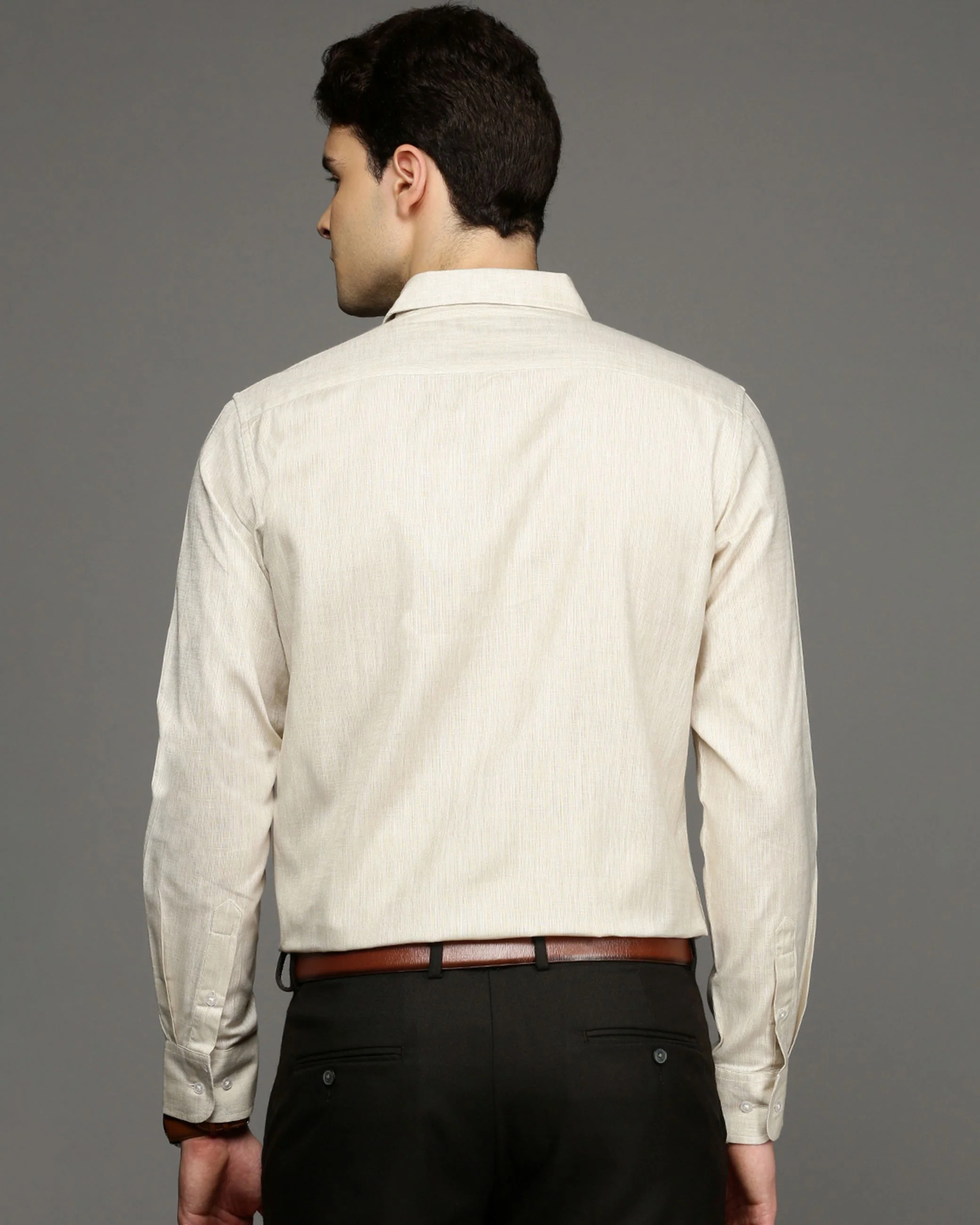 Men Beige Cotton Blend Slim Shirt - Image 4