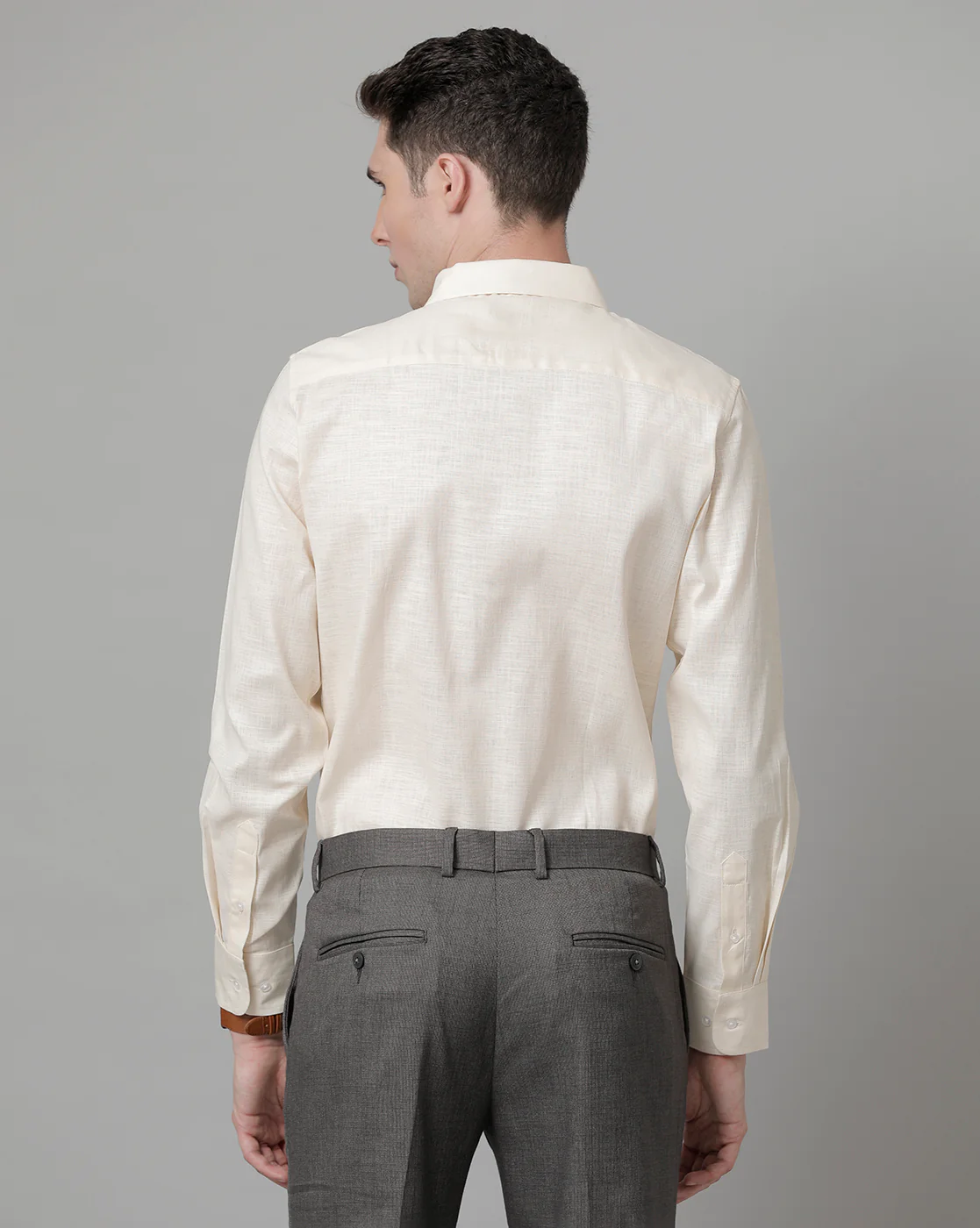 Men Beige Cotton Blend Slim Shirt - Image 3