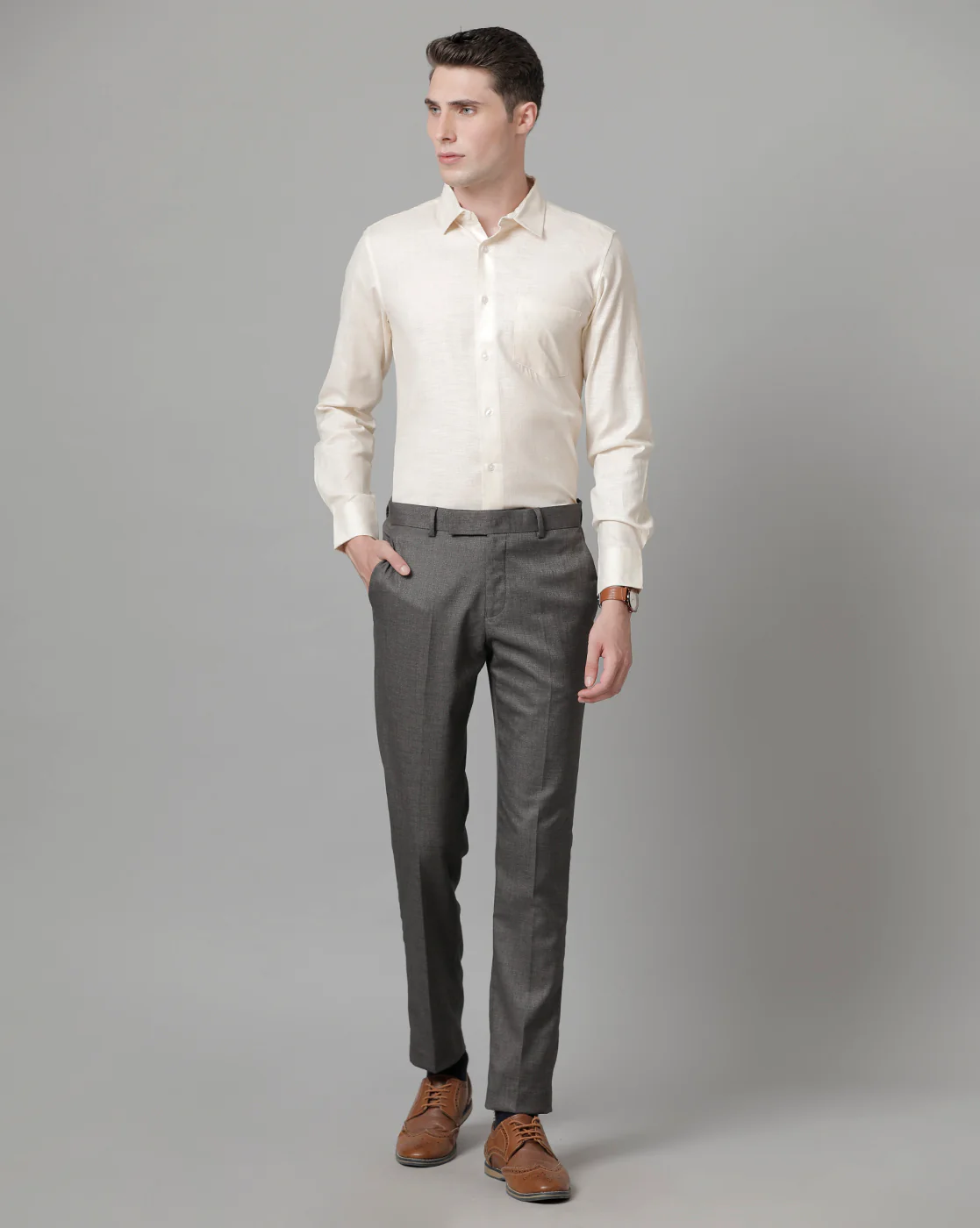 Men Beige Cotton Blend Slim Shirt - Image 4
