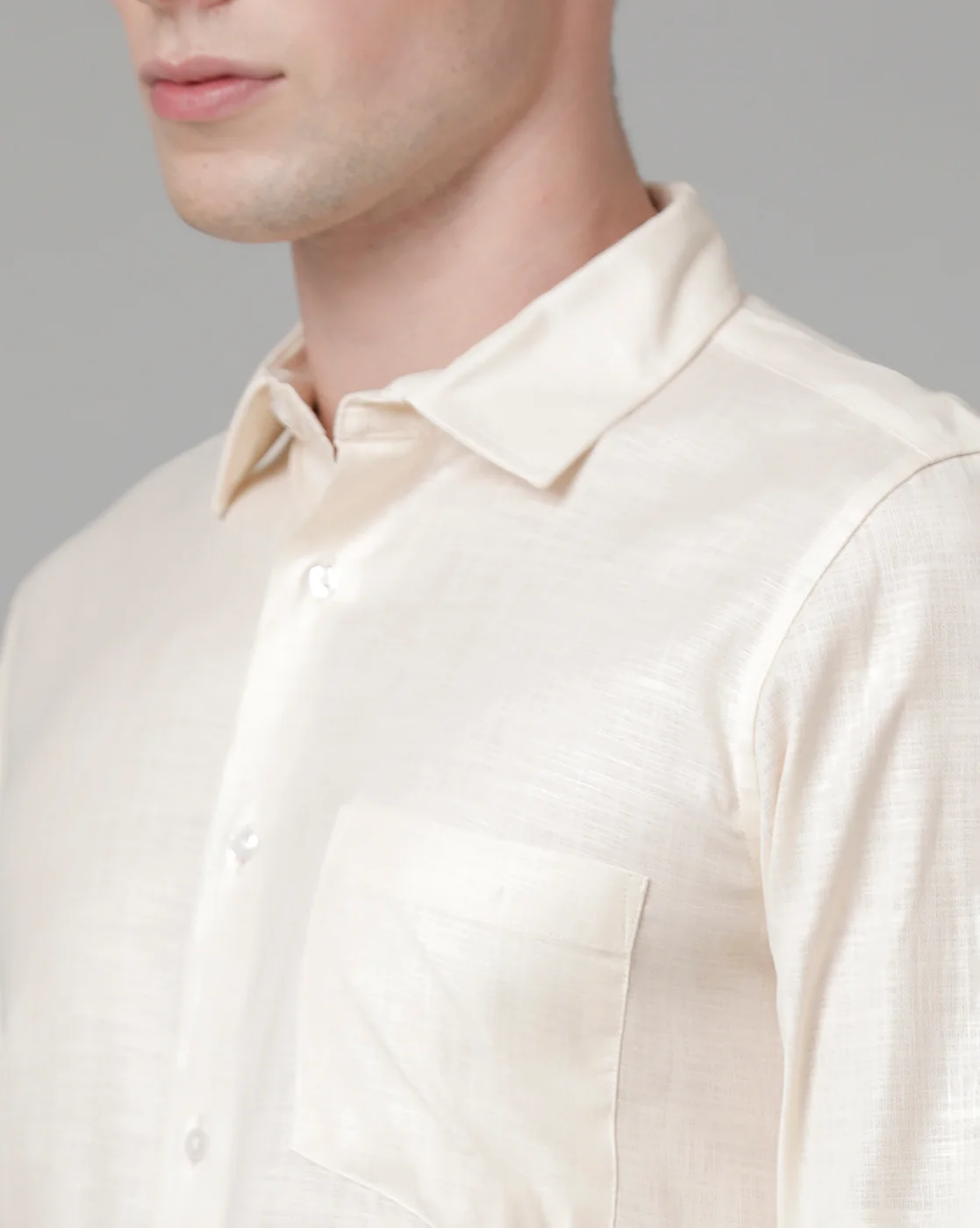 Men Beige Cotton Blend Slim Shirt - Image 5