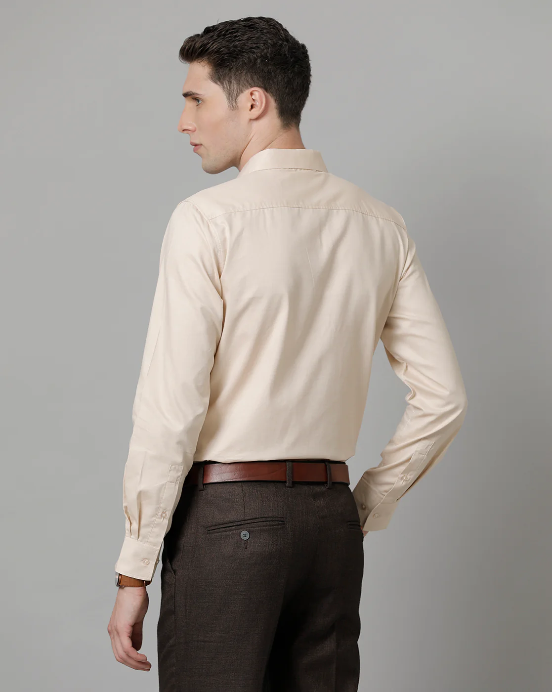 Men Beige Cotton Blend Slim Shirt - Image 3