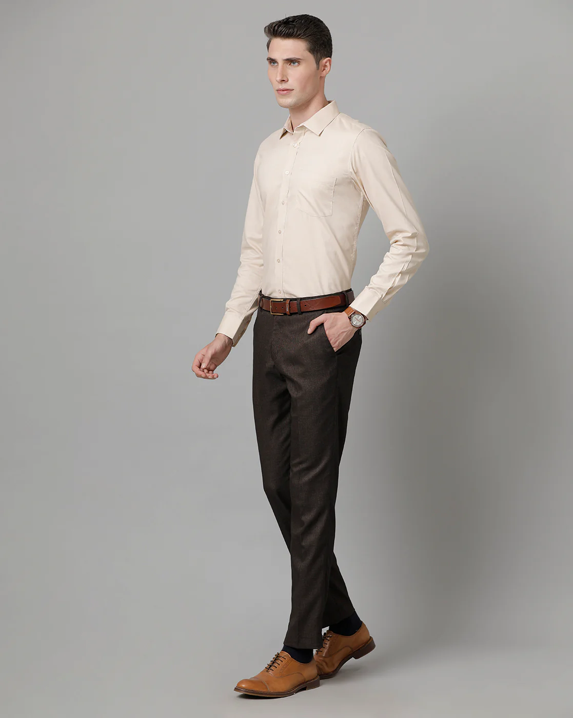 Men Beige Cotton Blend Slim Shirt - Image 4