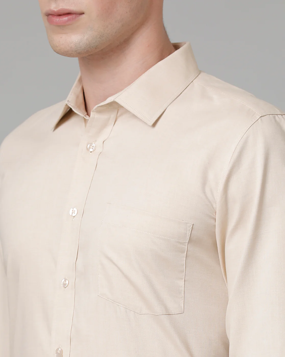 Men Beige Cotton Blend Slim Shirt - Image 5