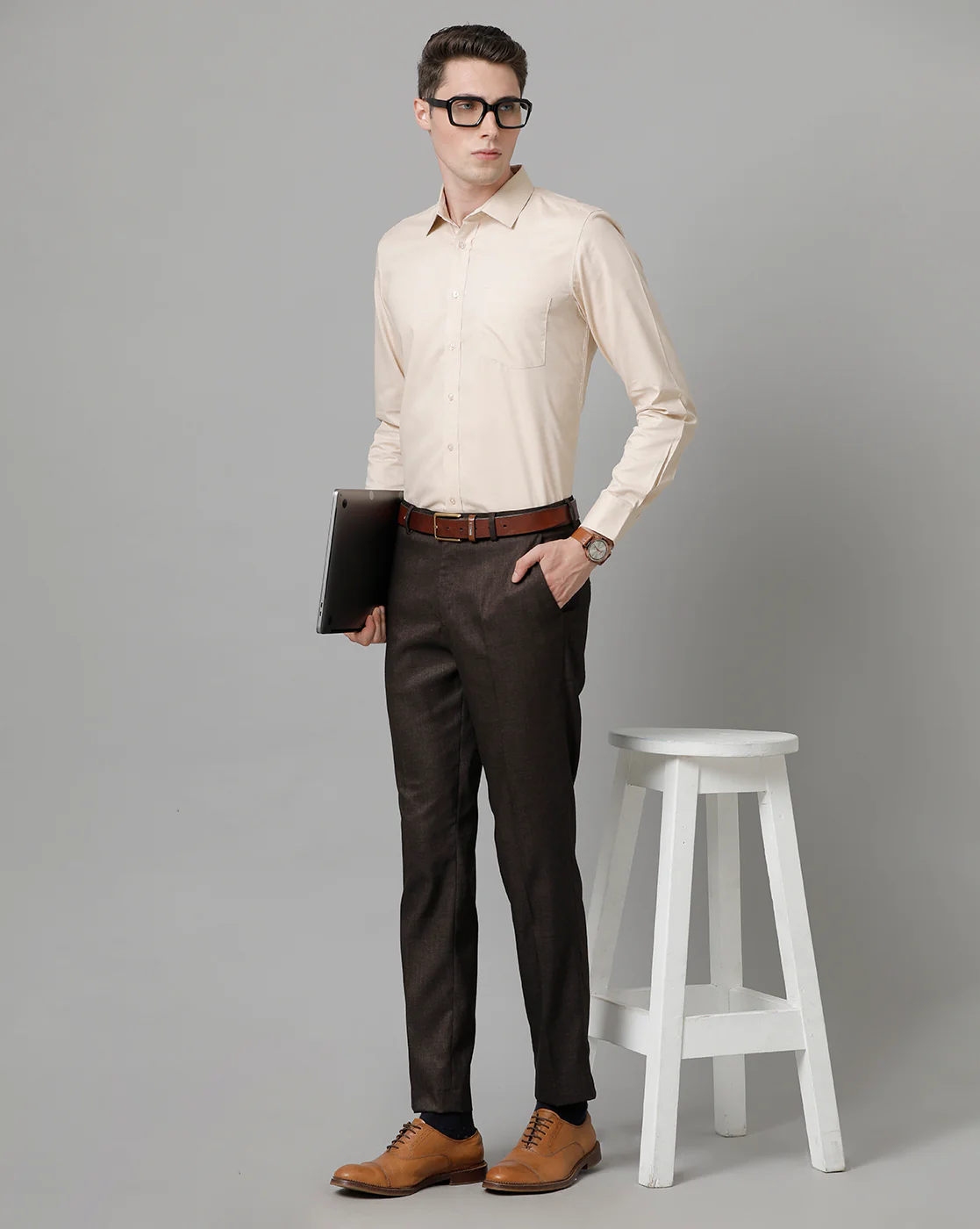 Men Beige Cotton Blend Slim Shirt - Image 6