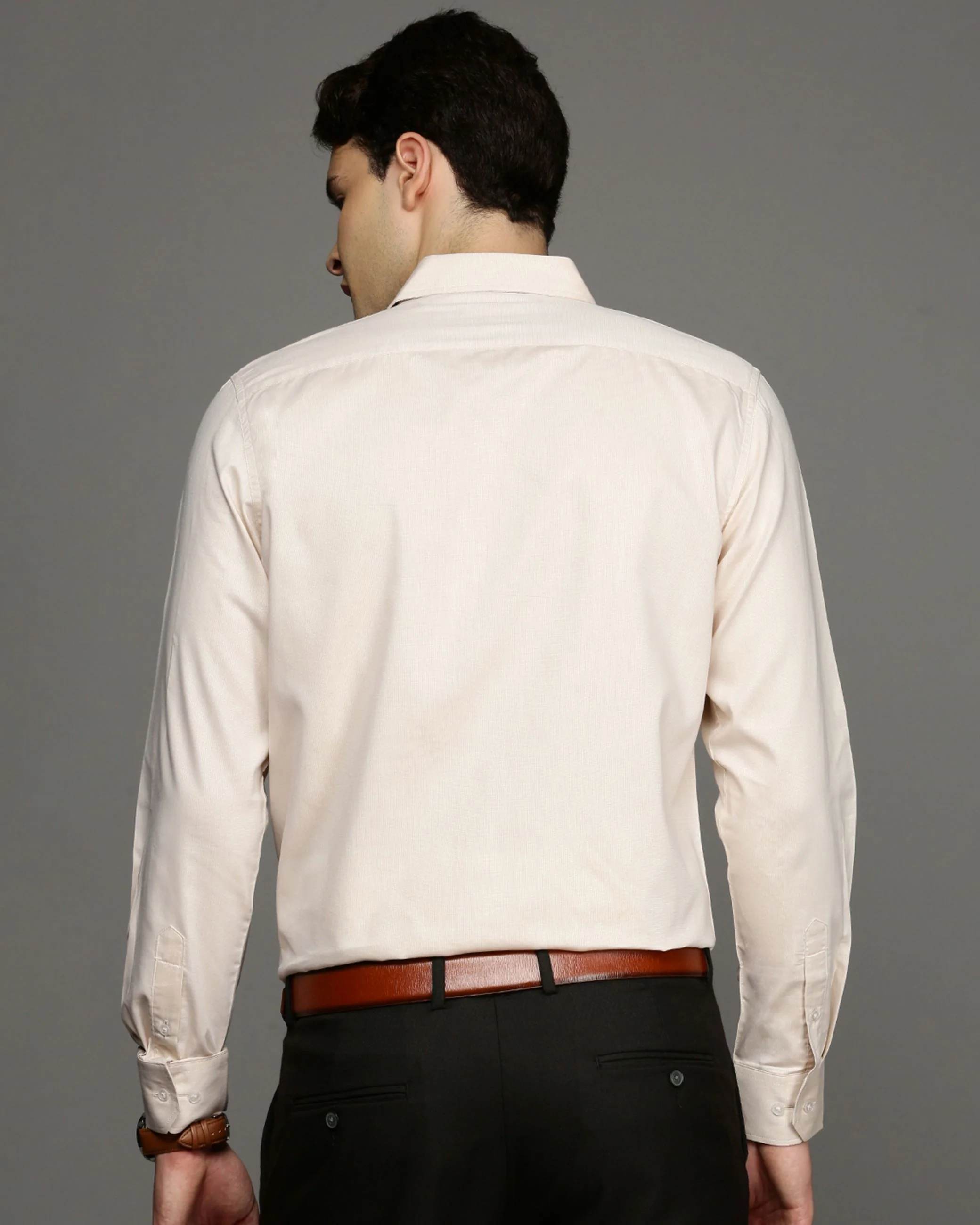 Men Beige Cotton Blend Slim Shirt - Image 4