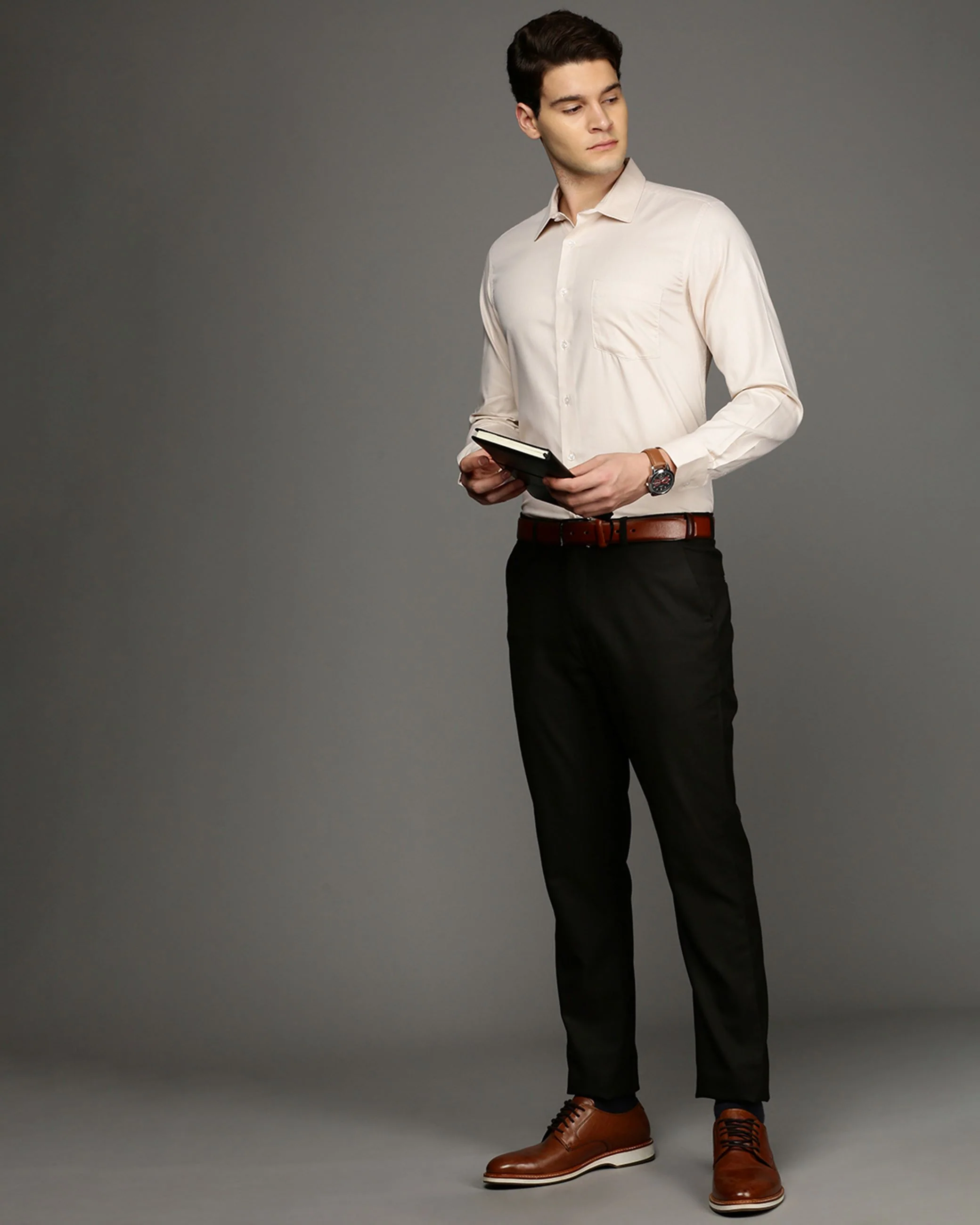 Men Beige Cotton Blend Slim Shirt - Image 5