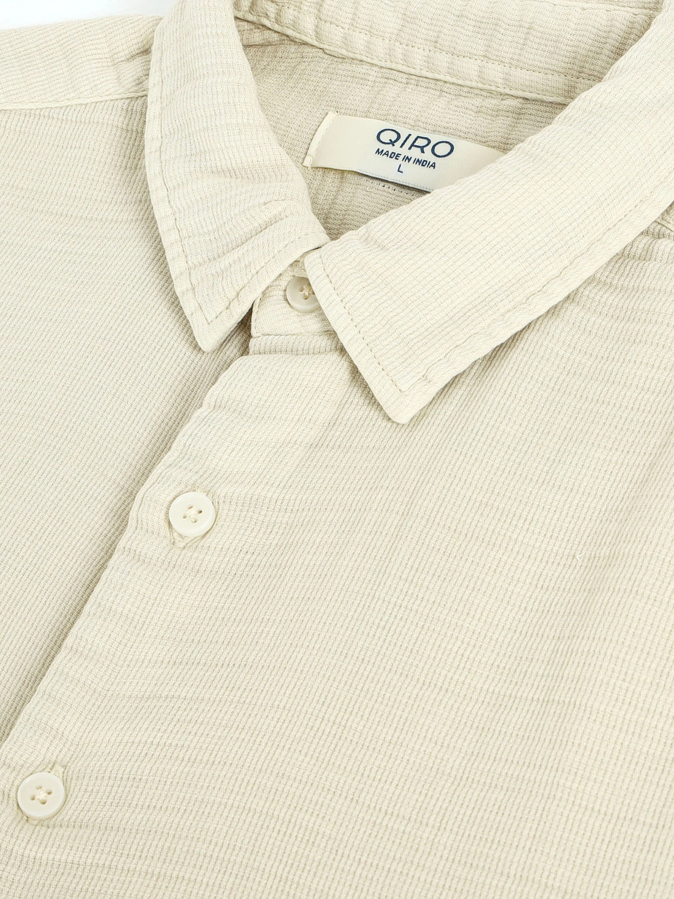 Men Beige Cotton Double Cloth Shirt - Image 7
