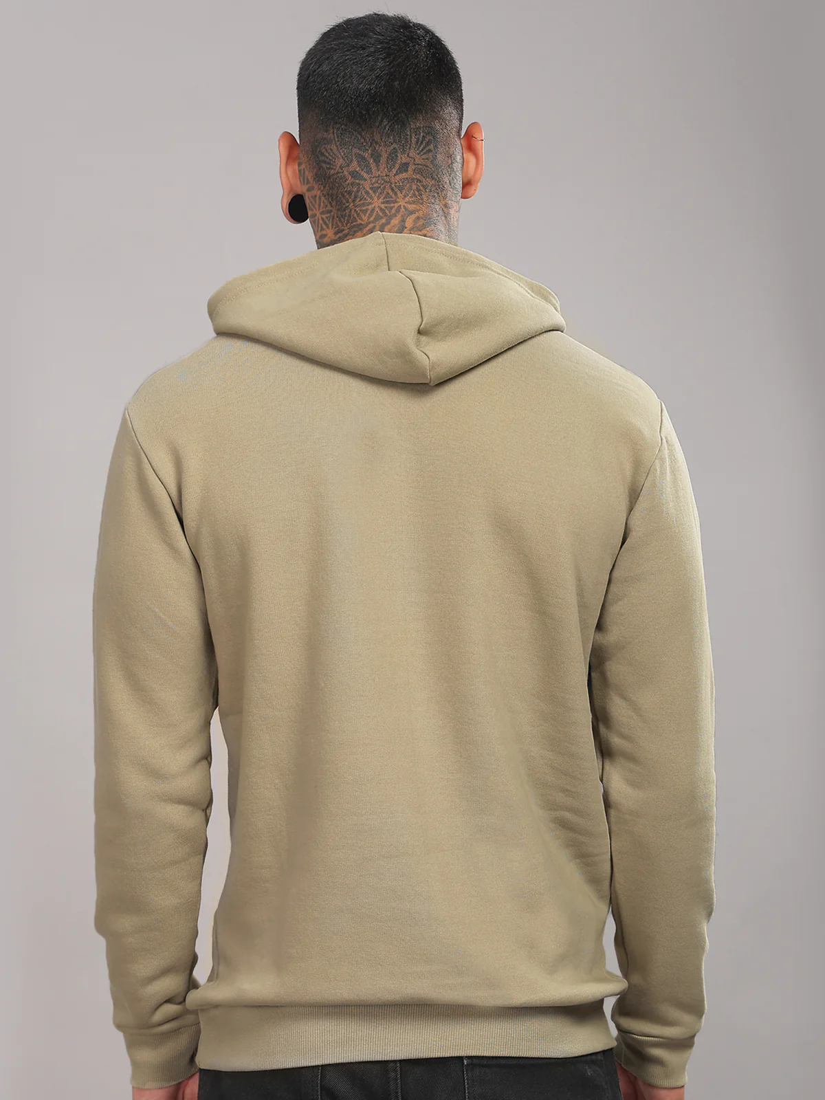 Men Beige Cotton Fleece Printed Hoodie - Image 2