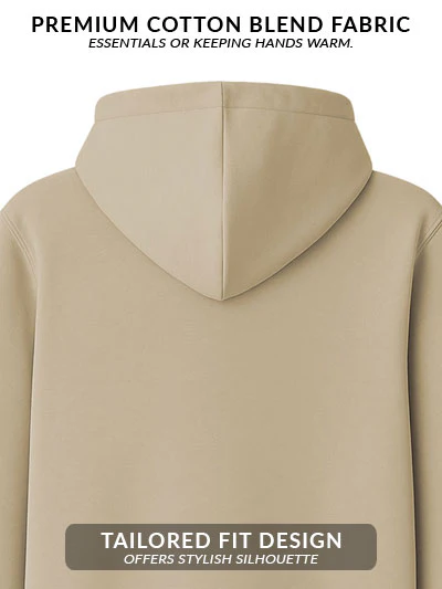 Men Beige Cotton Fleece Printed Hoodie - Image 4