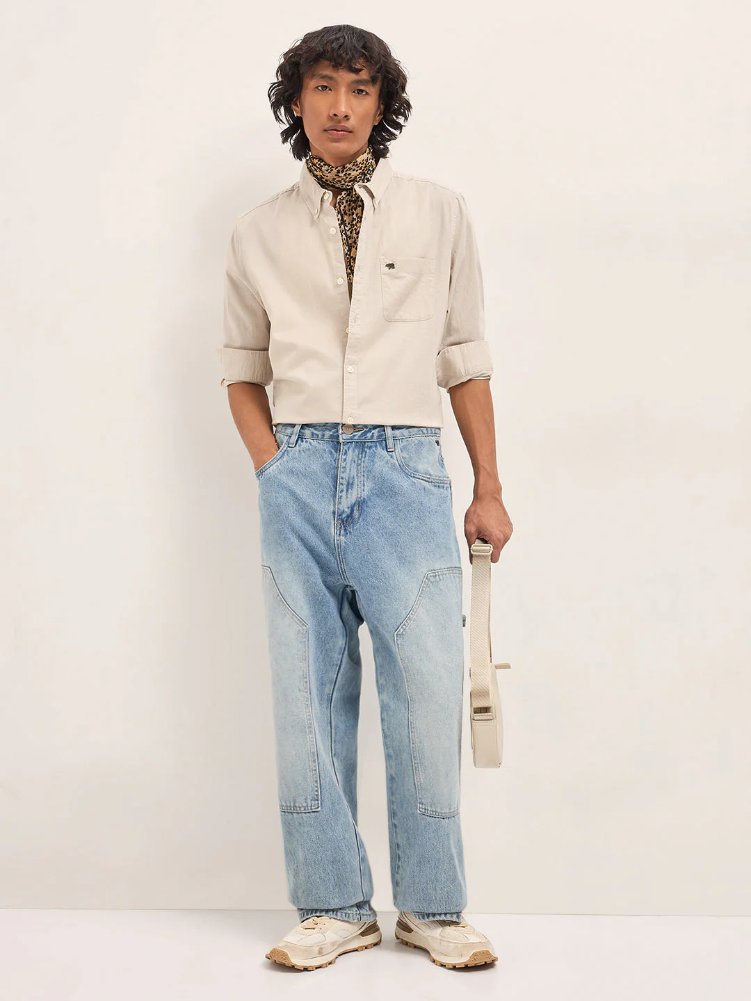 Men Beige Cotton Linen Solid Slim Fit Casual Shirt - Image 4