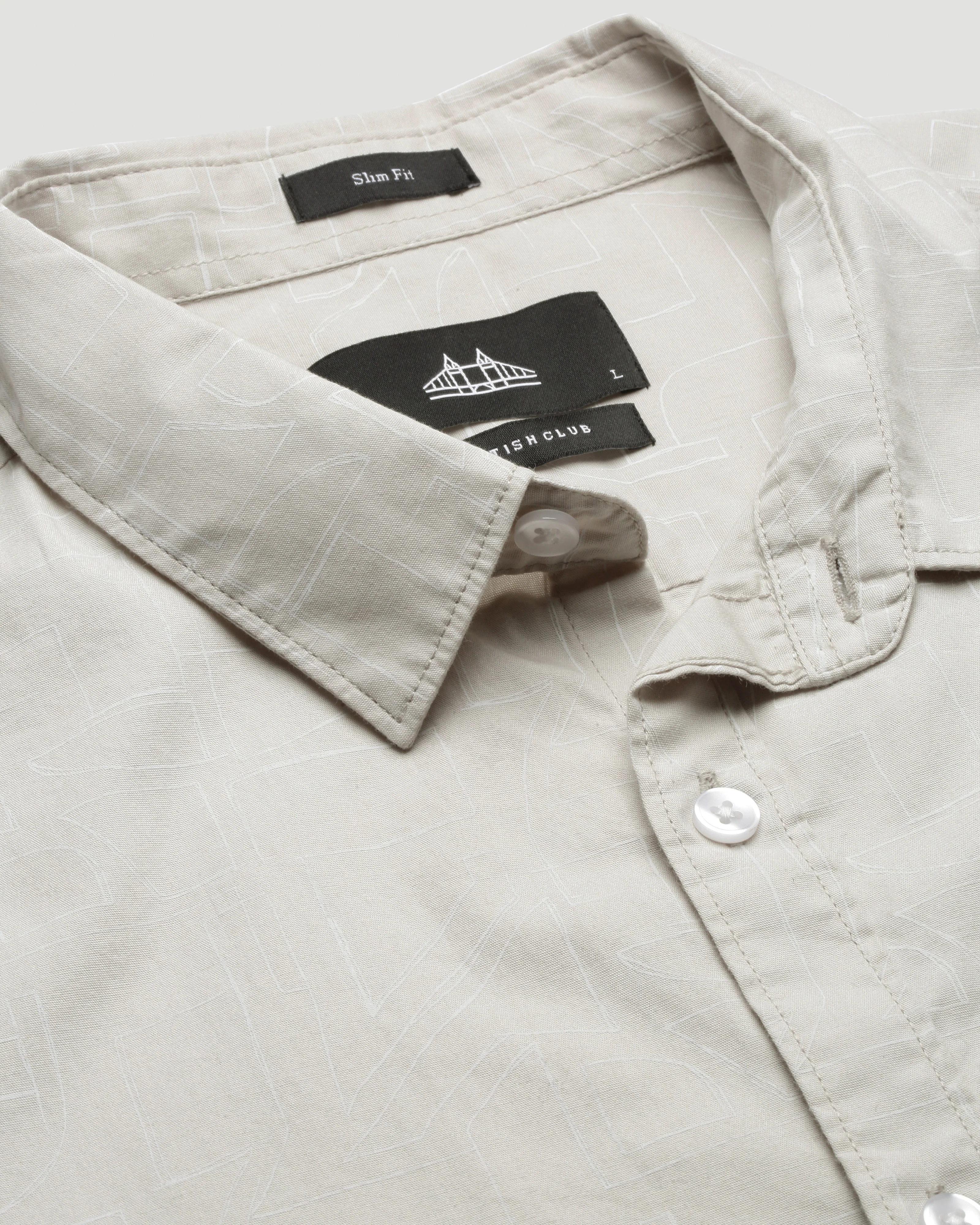 Men Beige Cotton Slim Shirt - Image 5