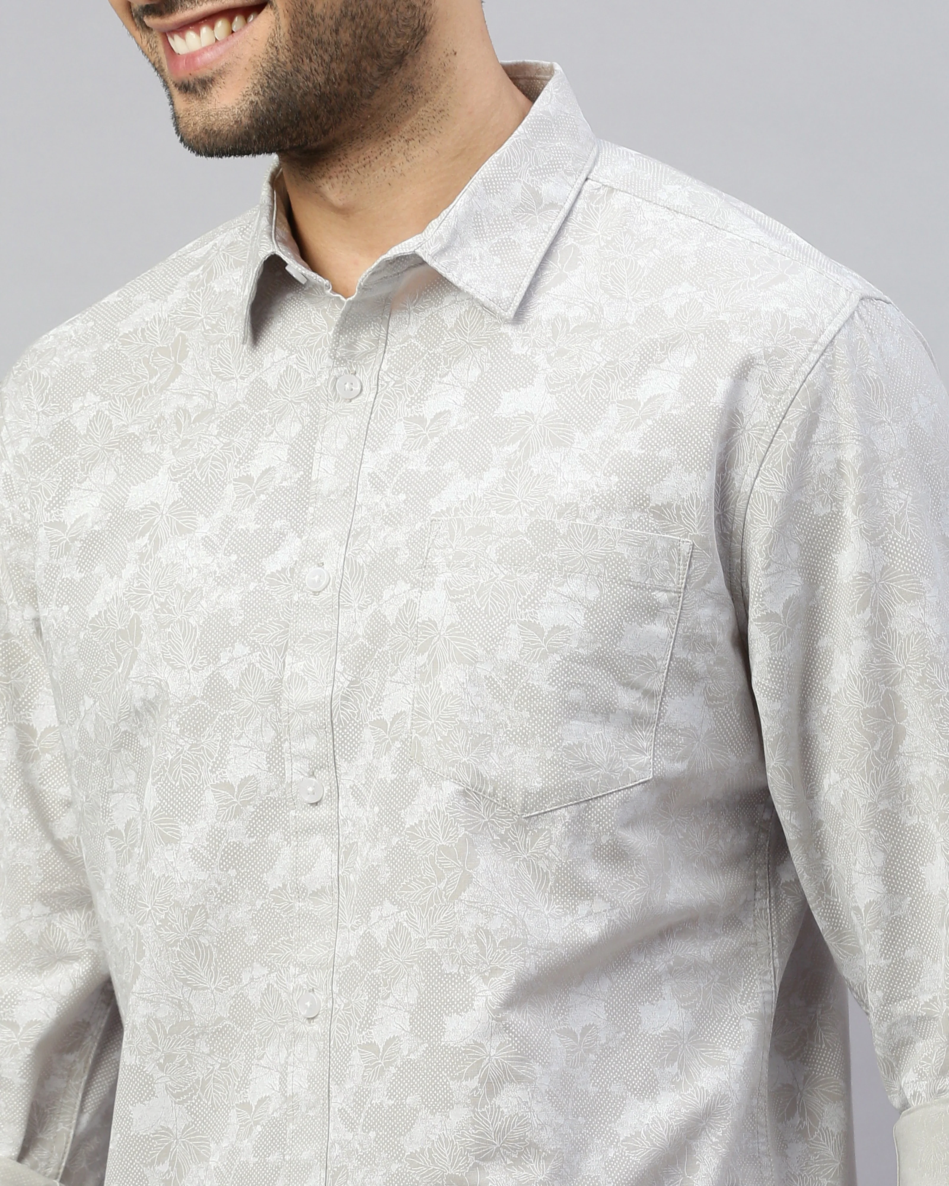 Men Beige Cotton Slim Shirt - Image 3