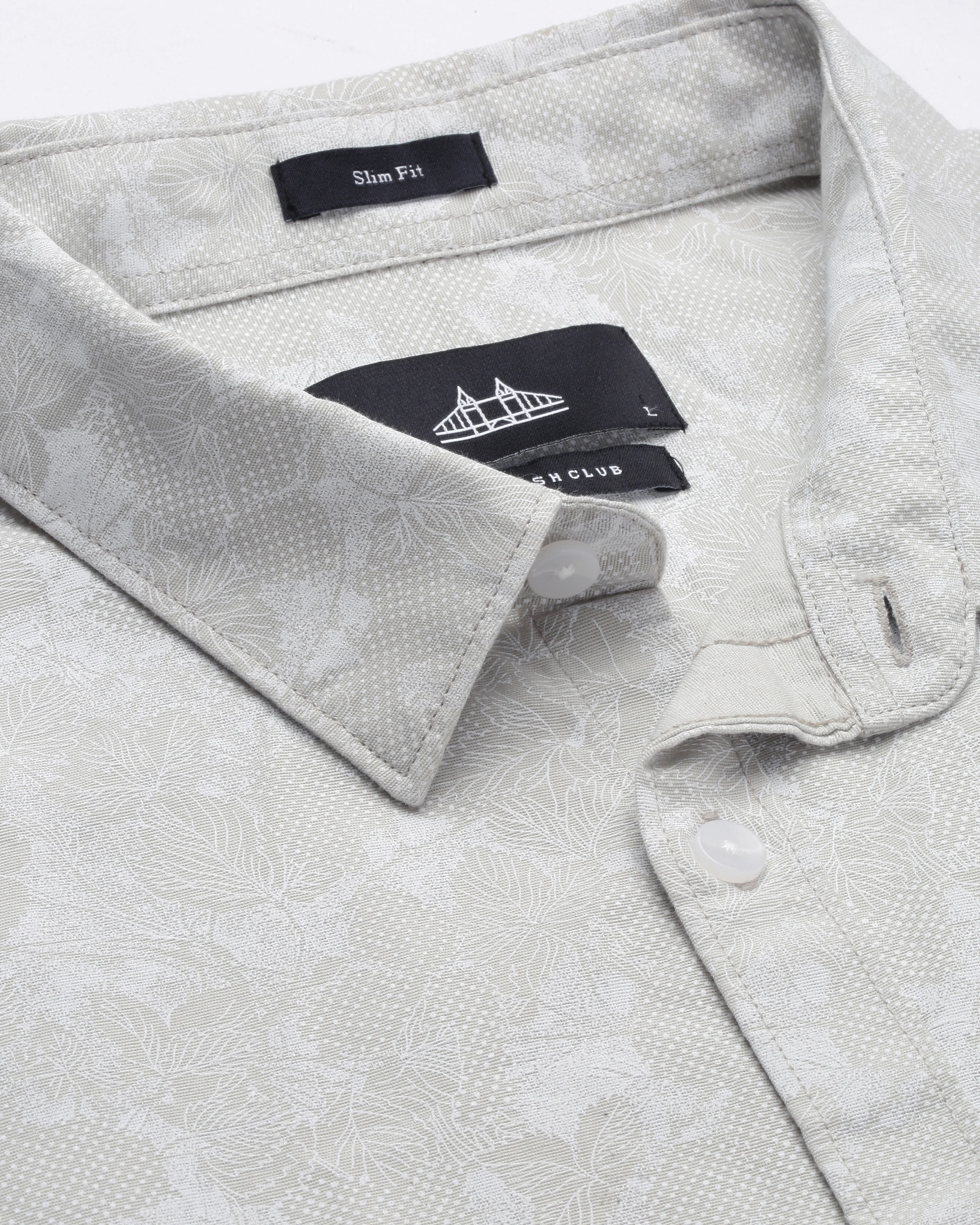 Men Beige Cotton Slim Shirt - Image 4