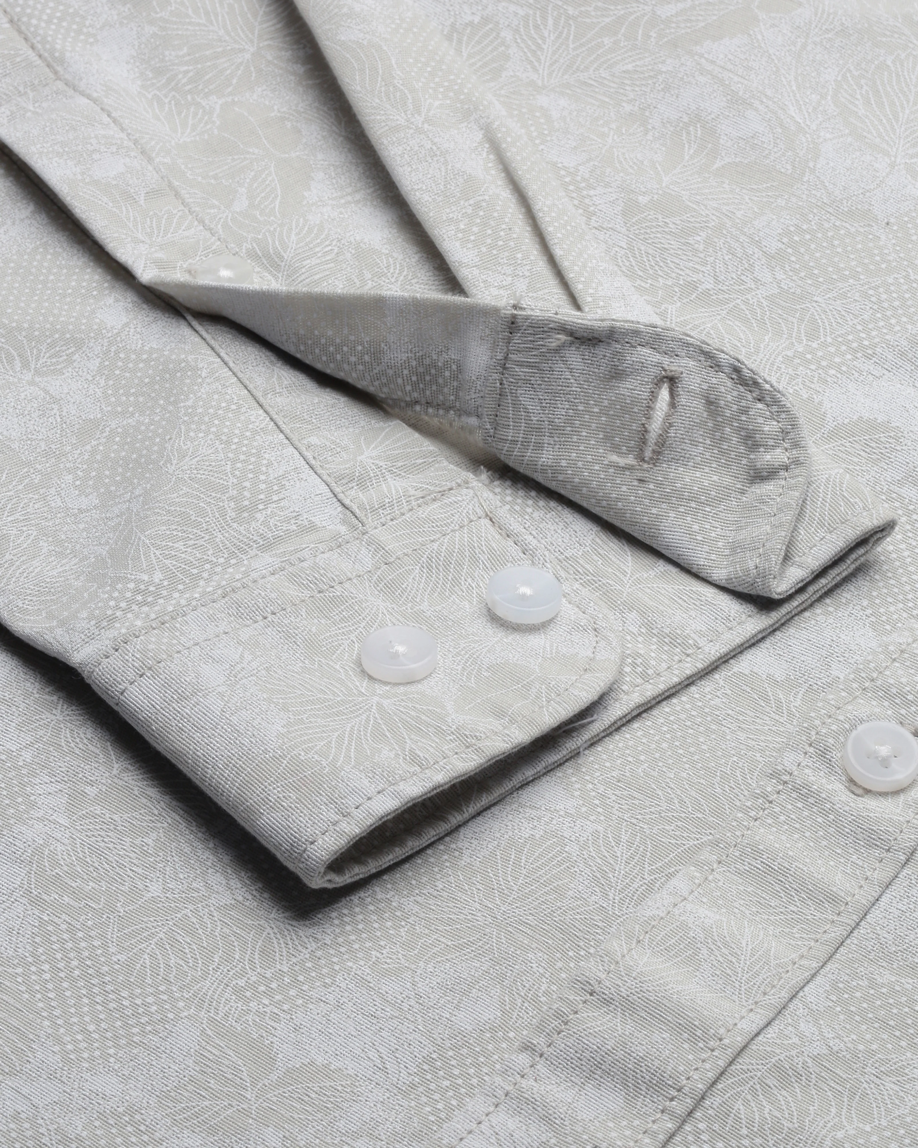 Men Beige Cotton Slim Shirt - Image 5