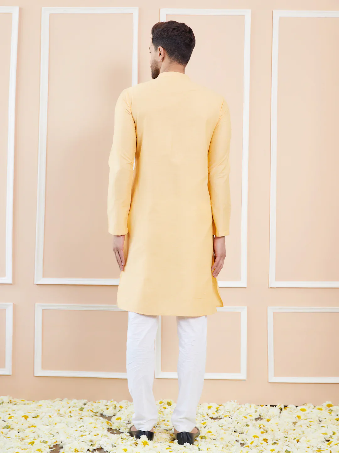 Men Beige Cotton Solid Straight Kurta - Image 3
