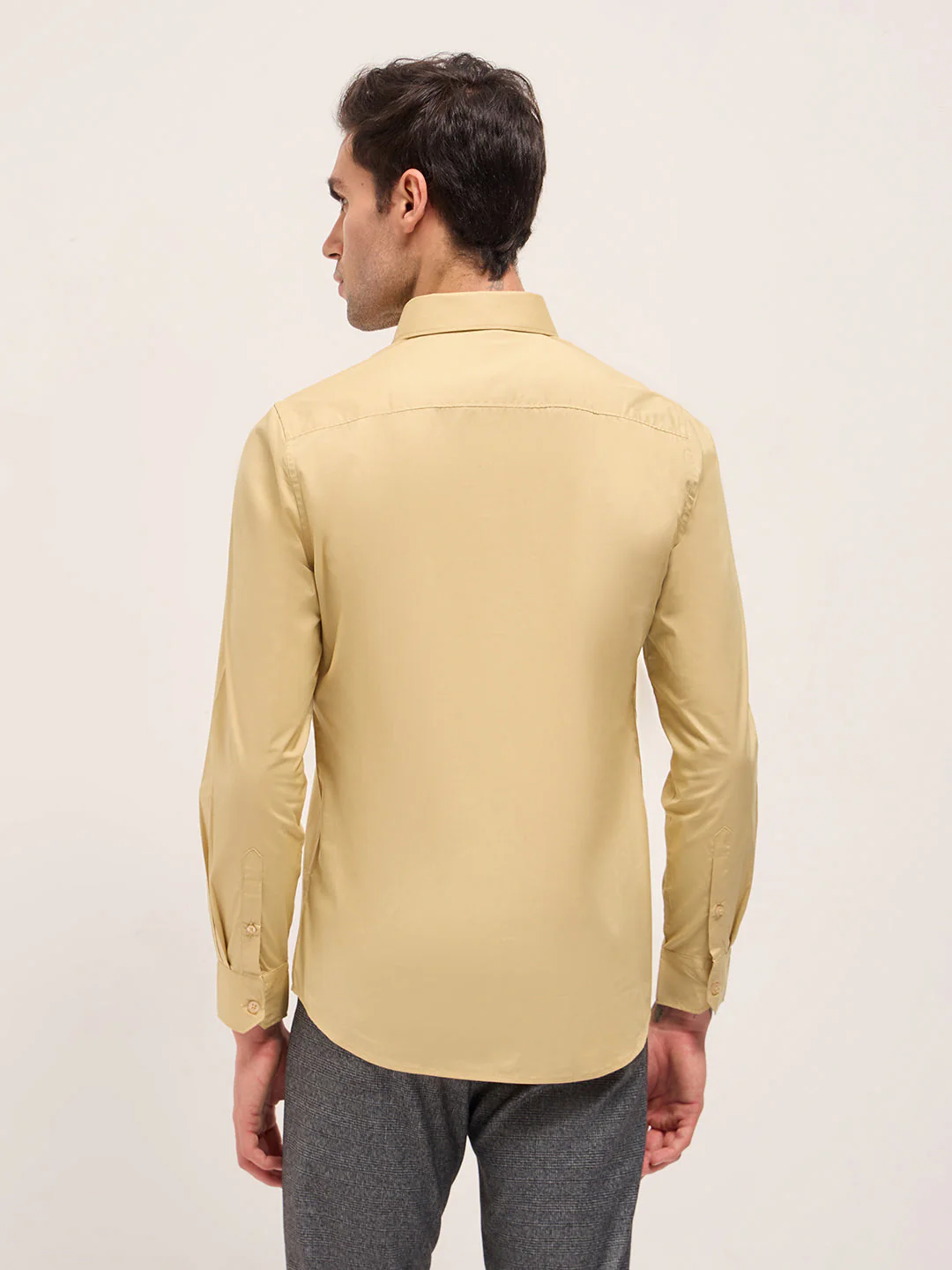 Men Beige Cotton Solid Tailored Fit Formal Shirt - Image 2