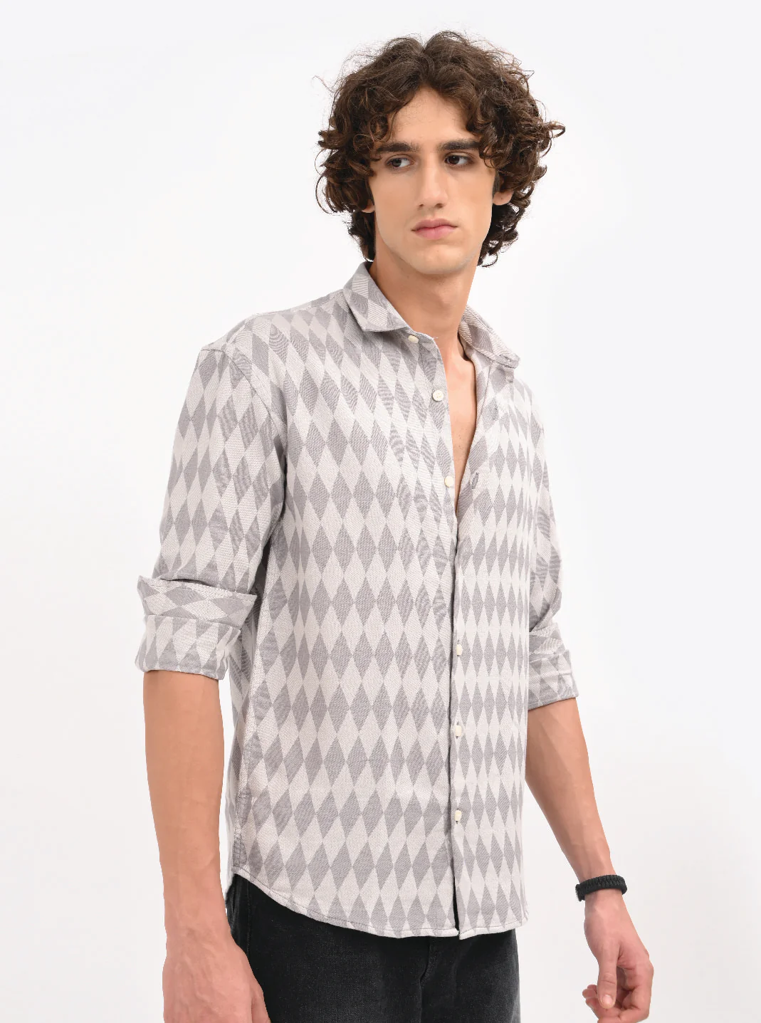 Men Grey Diamond Self Jacquard Shirt