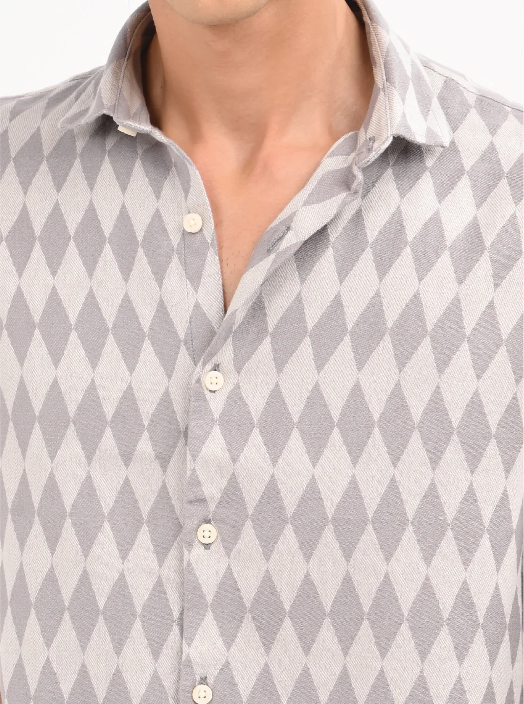 Men Grey Diamond Self Jacquard Shirt - Image 4