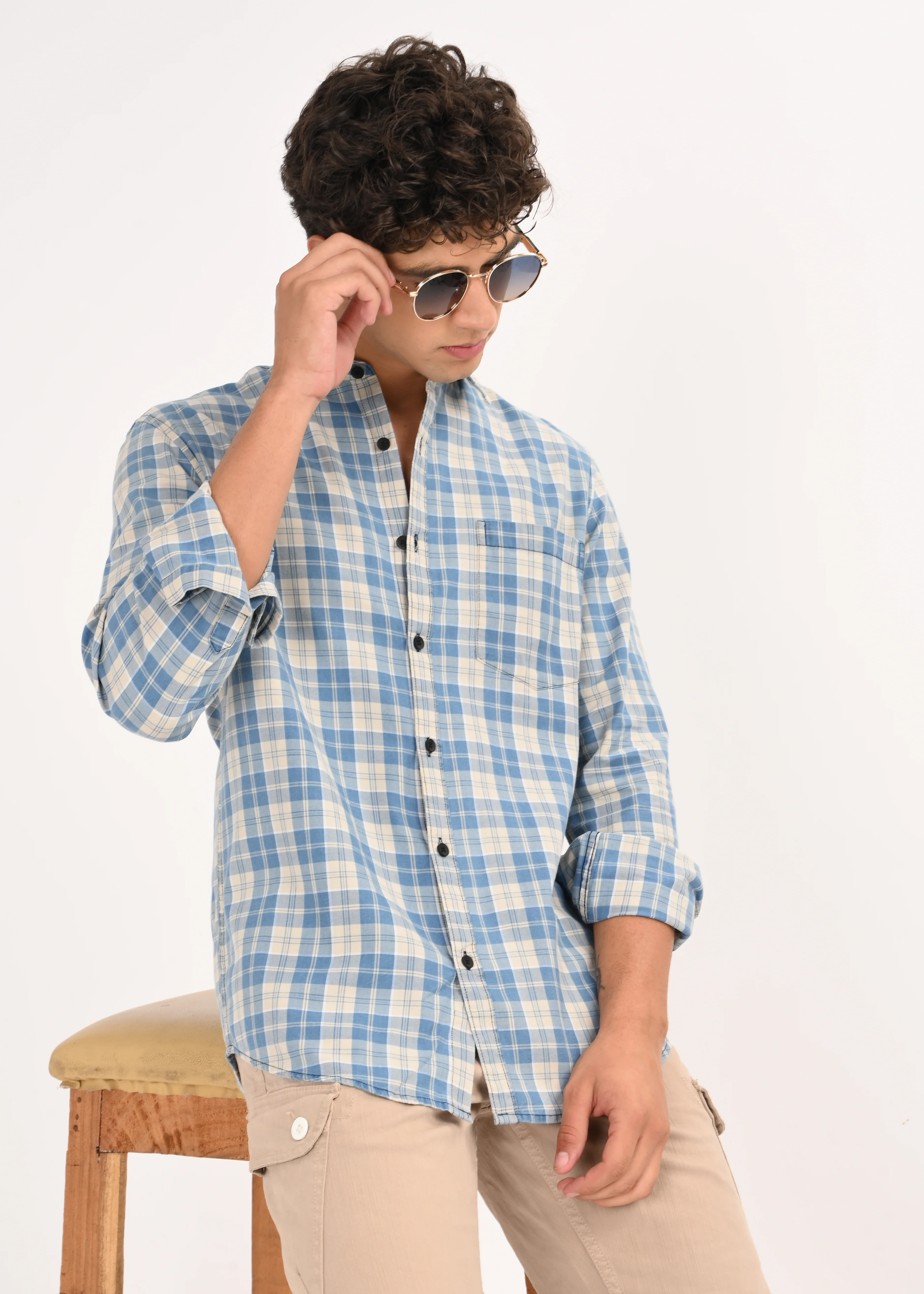 Men Indigo Dyed Checked Shirt - Image 11