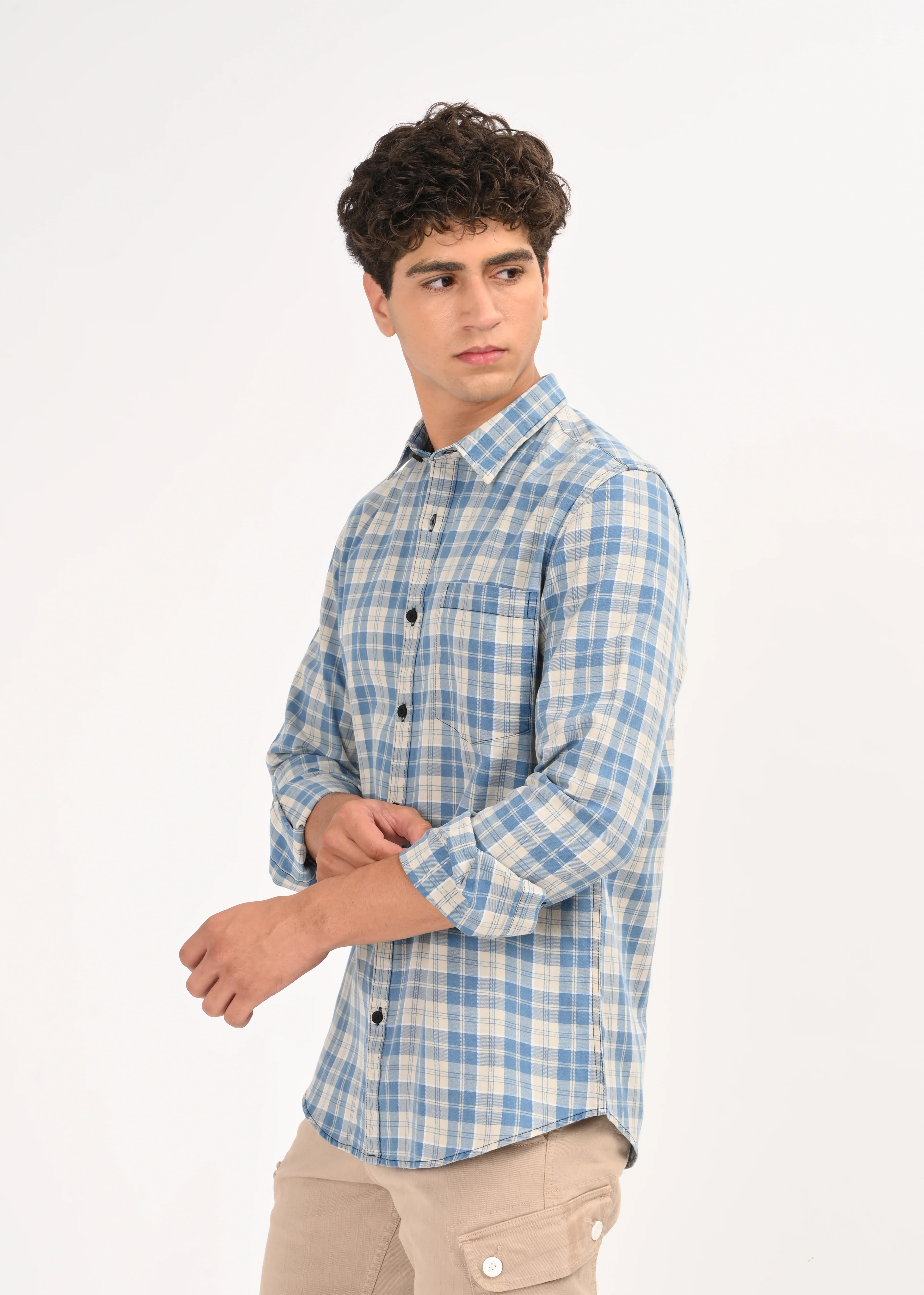 Men Indigo Dyed Checked Shirt - Image 4