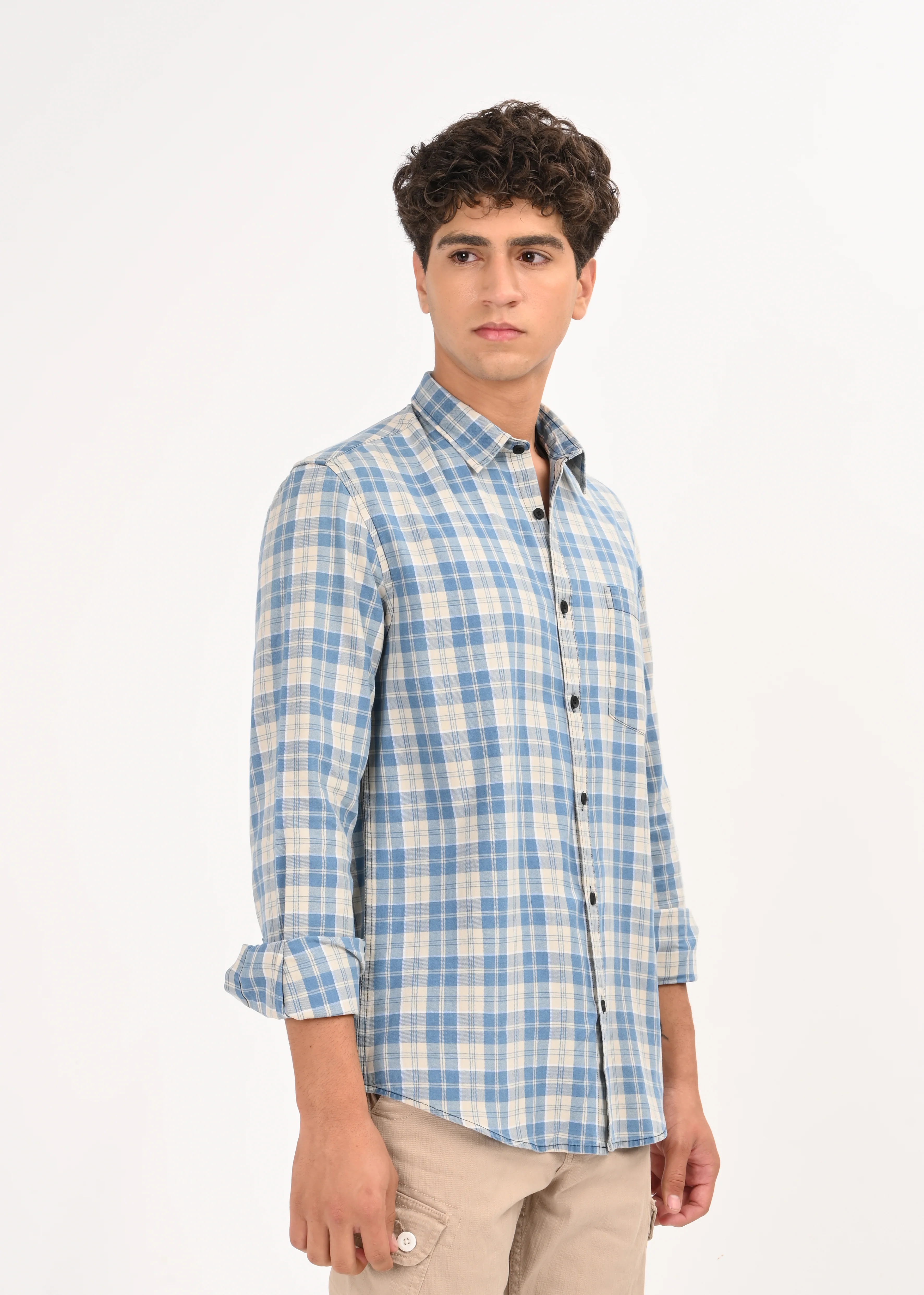 Men Indigo Dyed Checked Shirt - Image 5