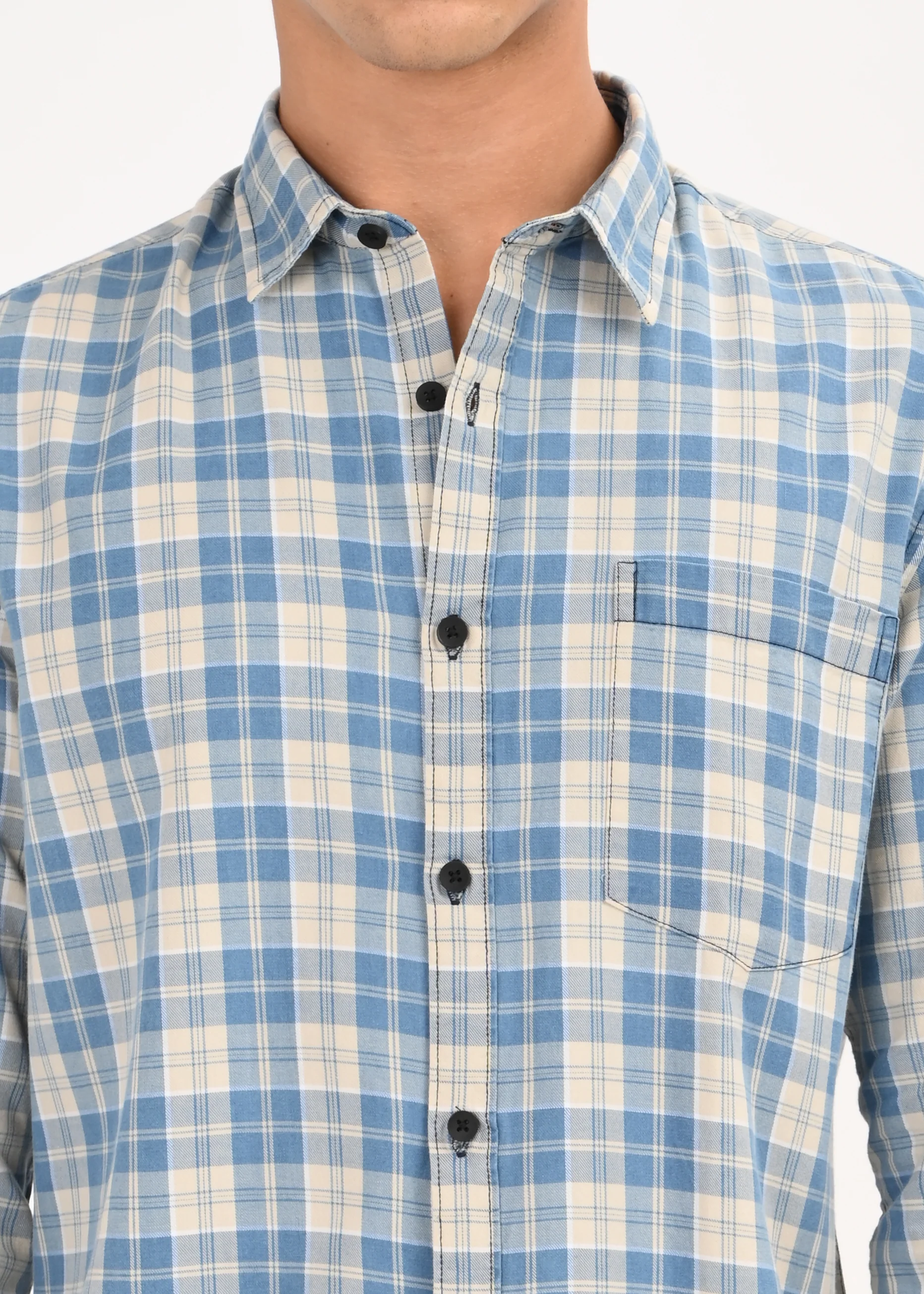 Men Indigo Dyed Checked Shirt - Image 7