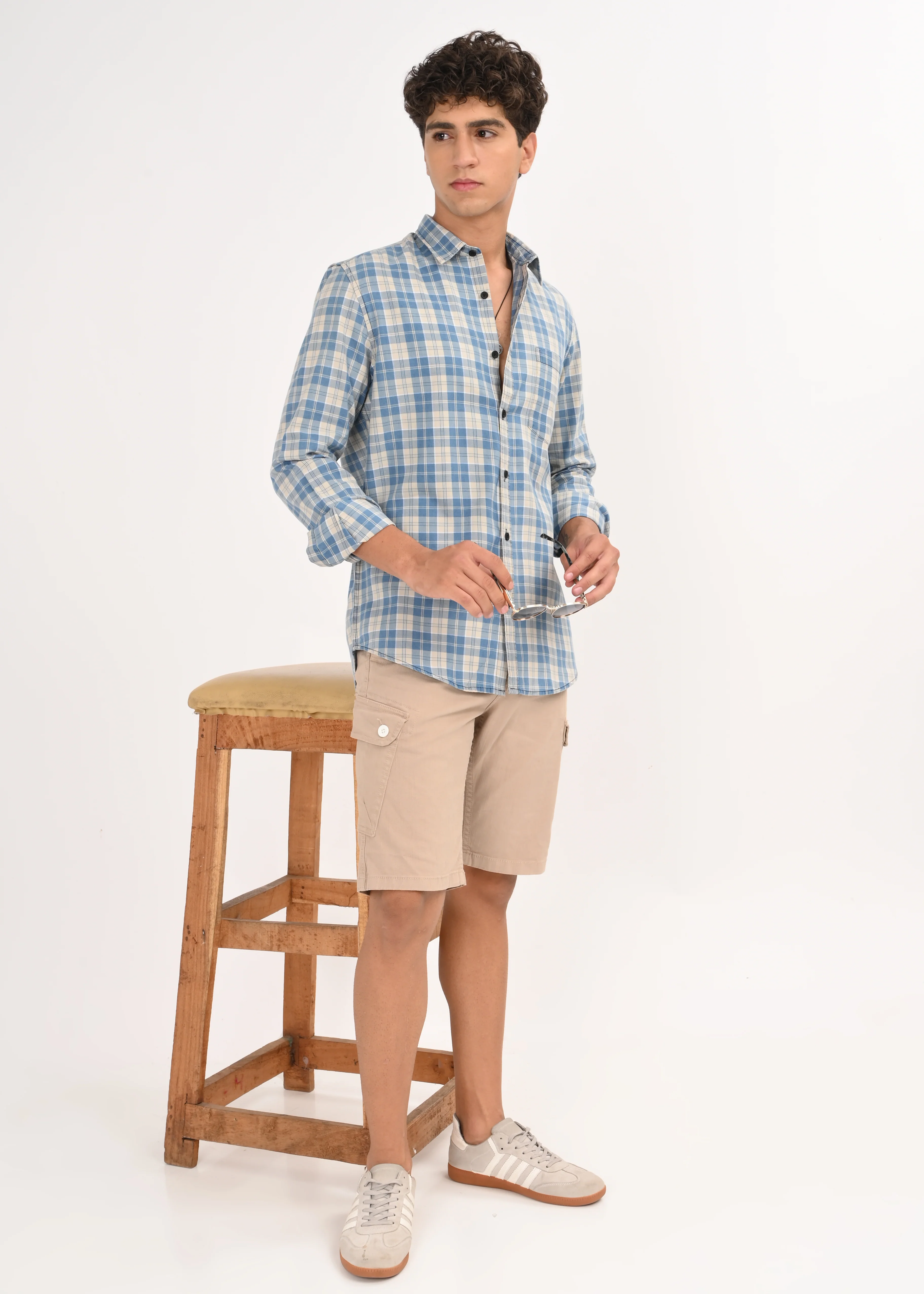 Men Indigo Dyed Checked Shirt - Image 8