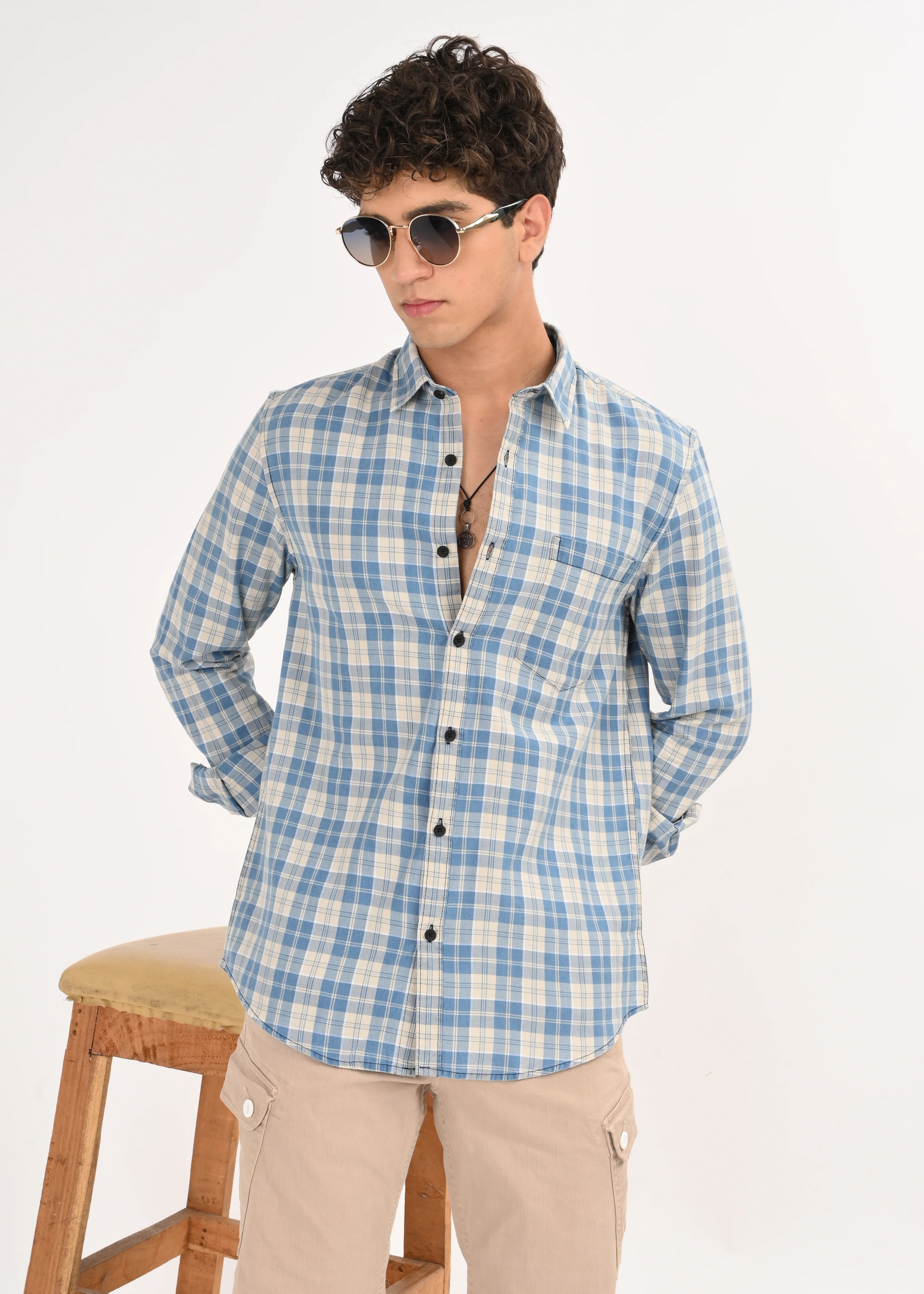 Men Indigo Dyed Checked Shirt - Image 9