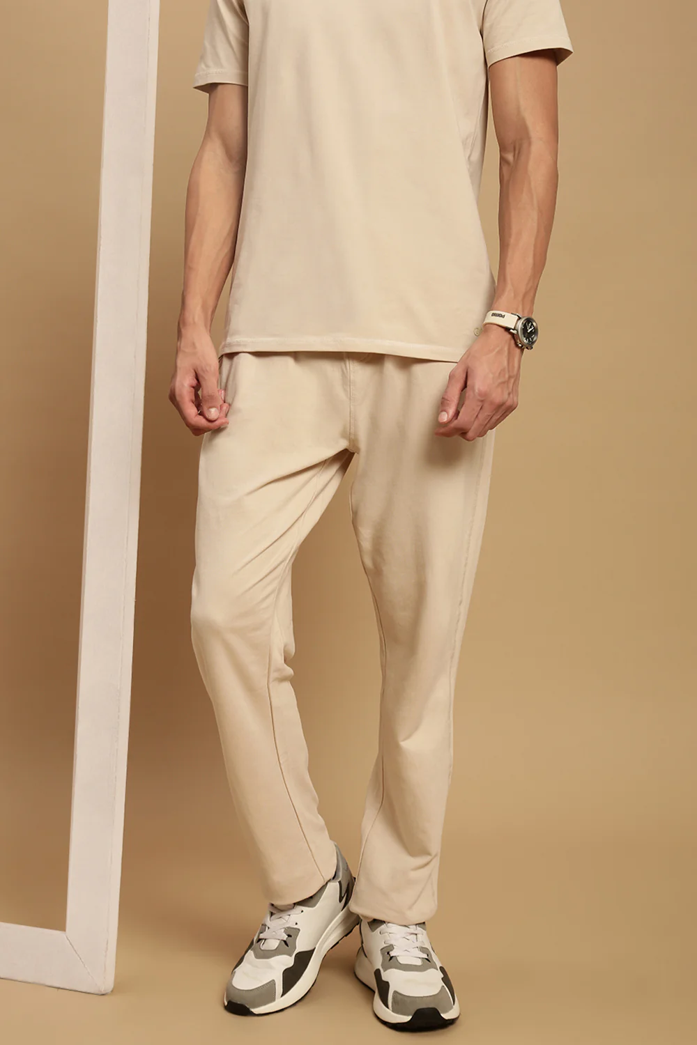 Men Beige French Terry Jogger - Image 2