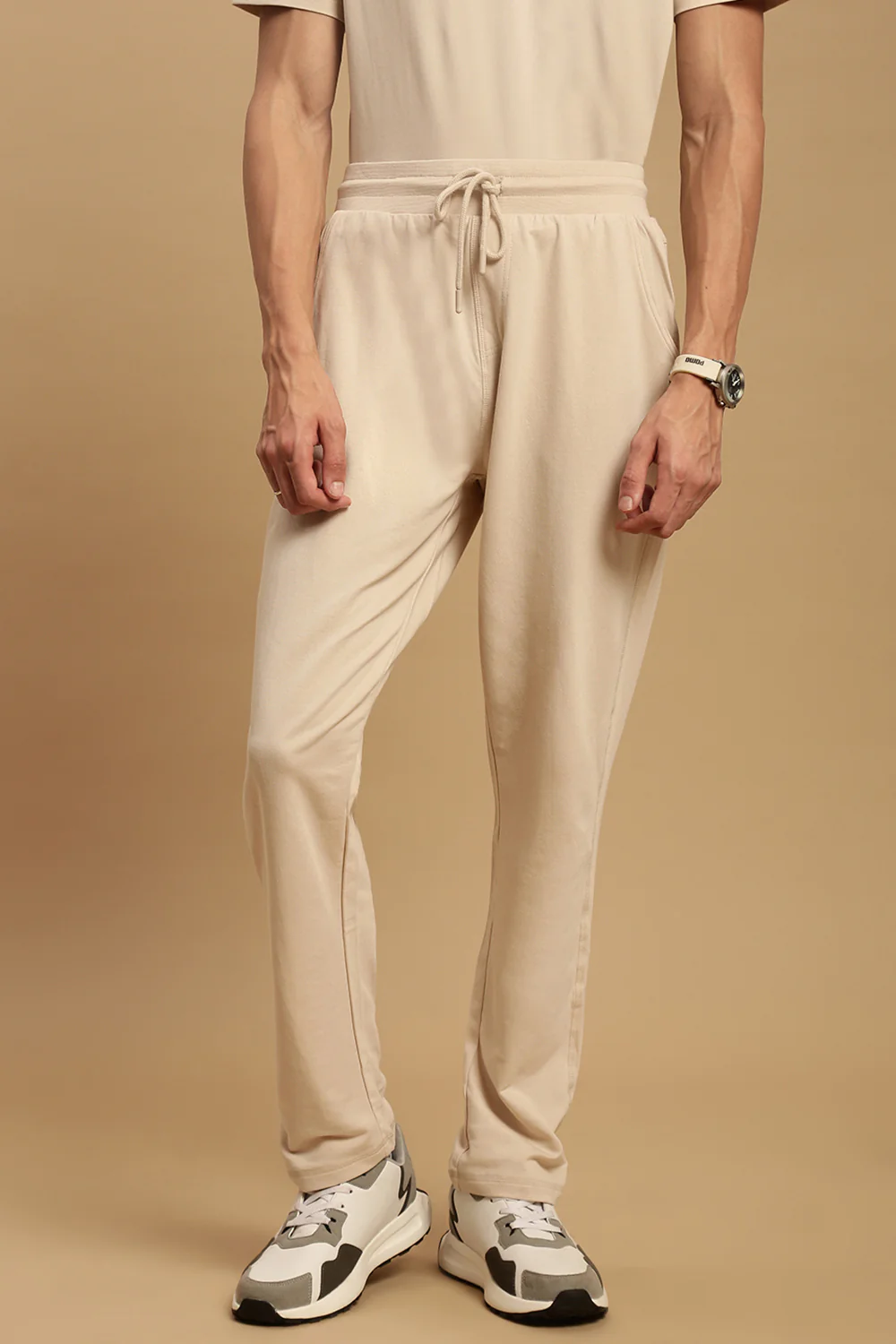 Men Beige French Terry Jogger - Image 5