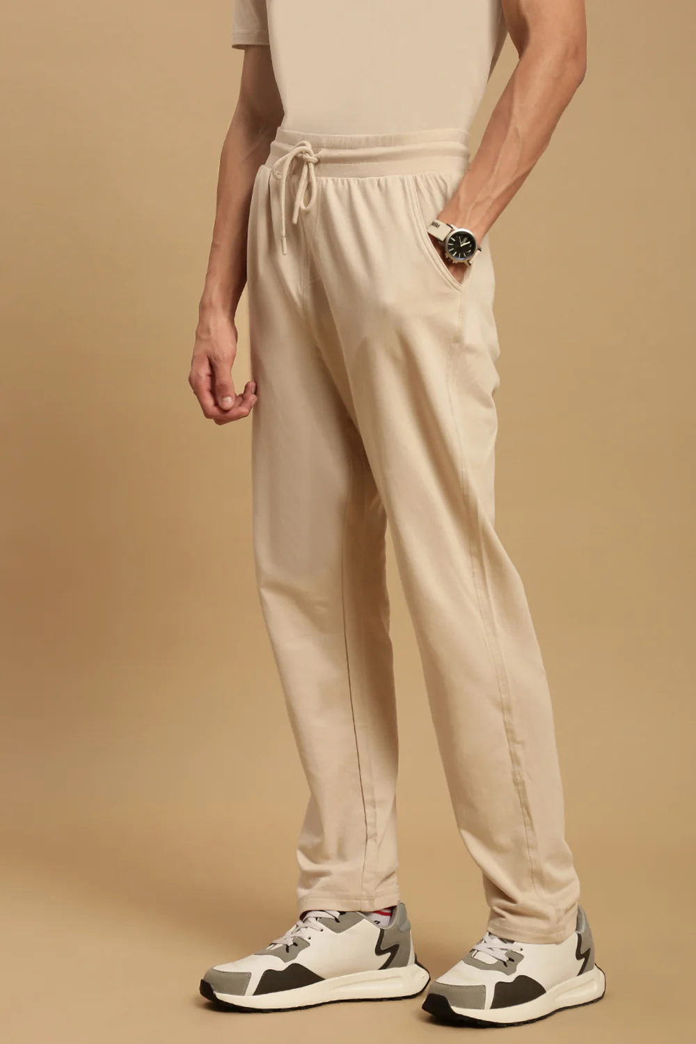 Men Beige French Terry Jogger - Image 6