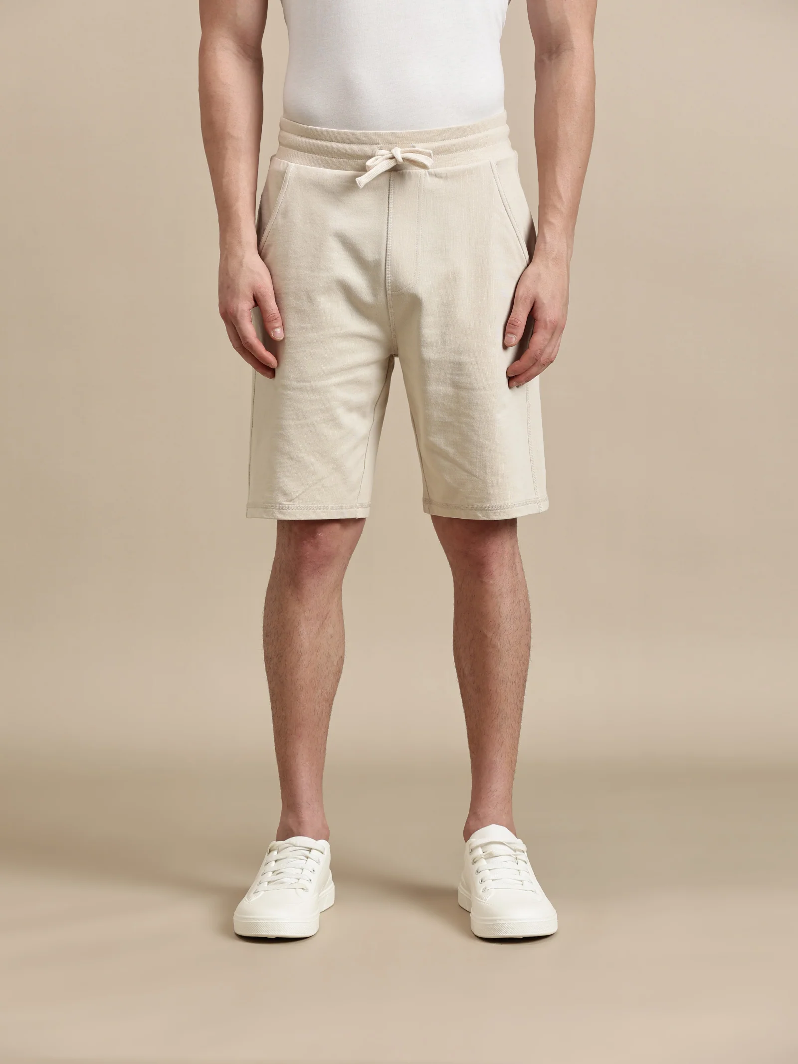 Men Beige French Terry Short - Image 2