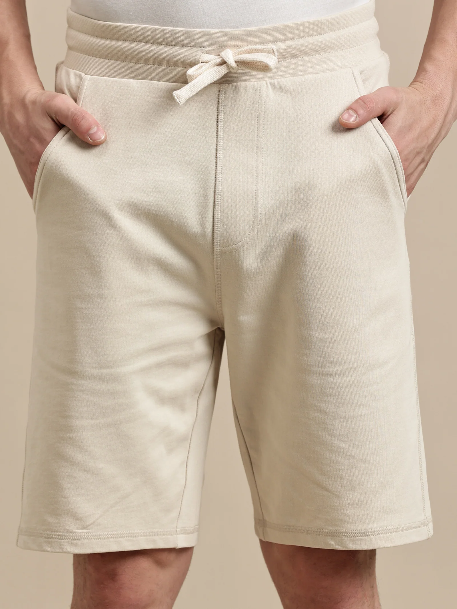 Men Beige French Terry Short - Image 4