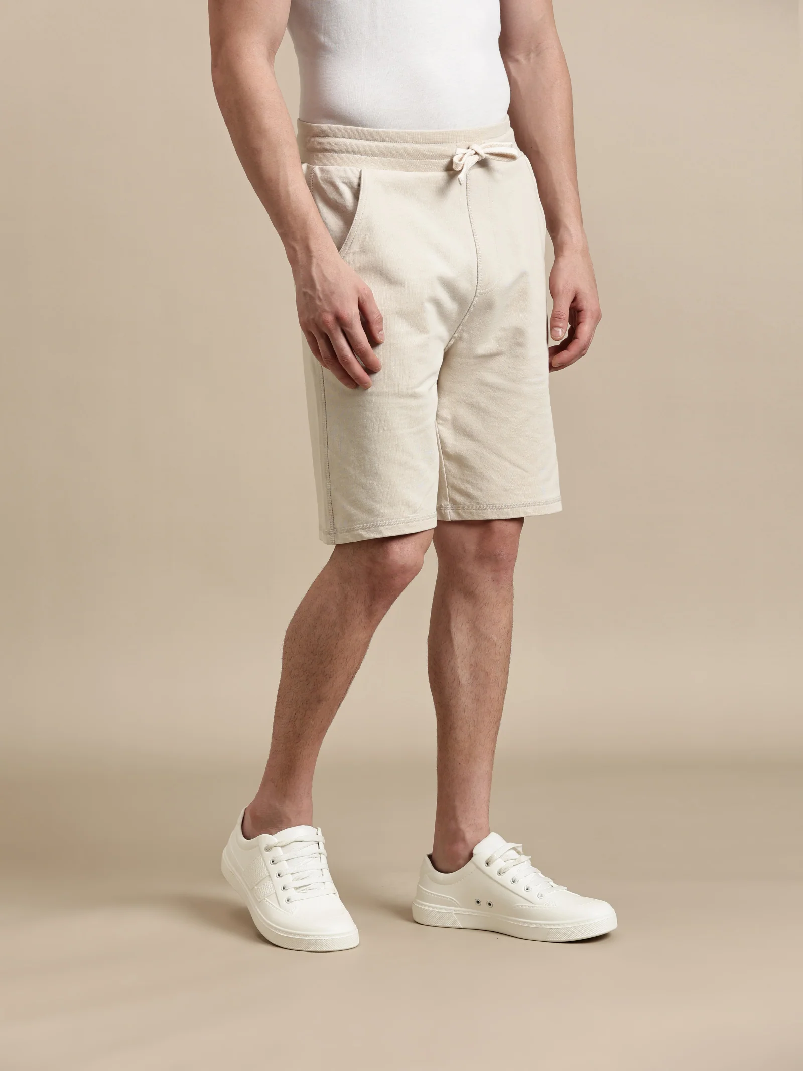 Men Beige French Terry Short - Image 5