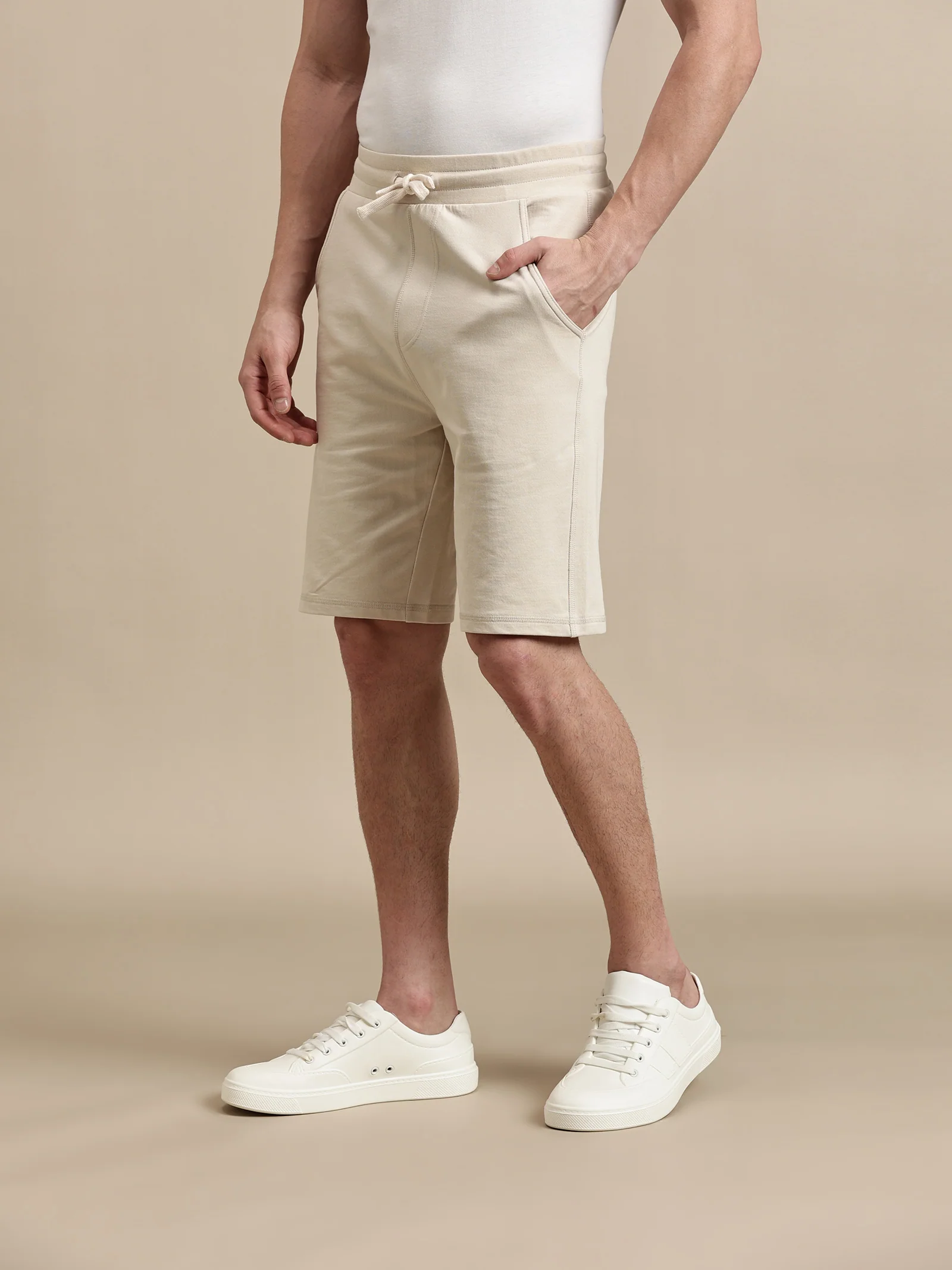 Men Beige French Terry Short - Image 6