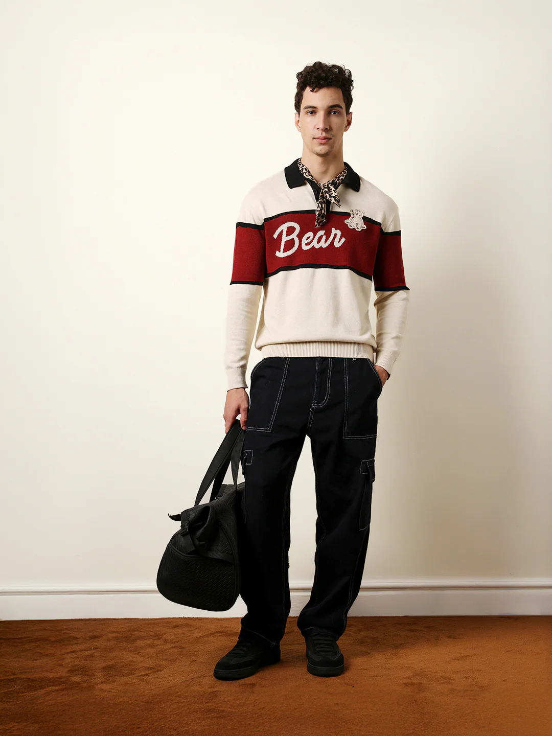 Men Beige Full Sleeve Polo T-Shirt - Image 2