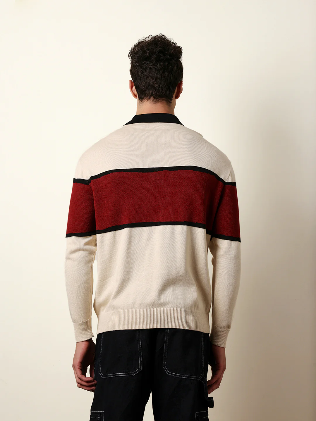 Men Beige Full Sleeve Polo T-Shirt - Image 7