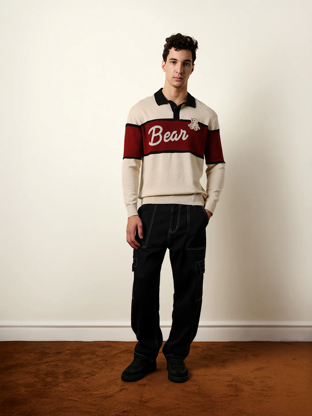 Men Beige Full Sleeve Polo T-Shirt - Image 8
