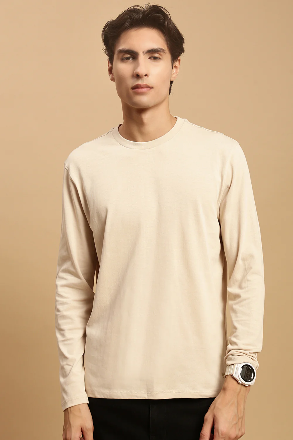 Men Beige Full Sleeve T-Shirt - Image 2