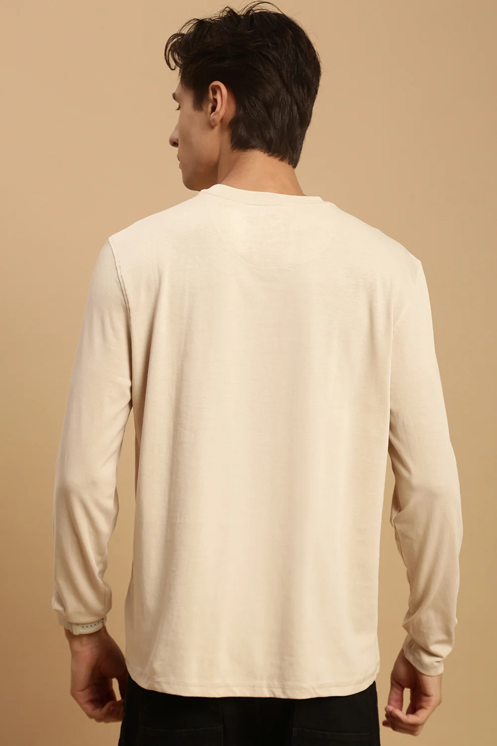 Men Beige Full Sleeve T-Shirt - Image 3