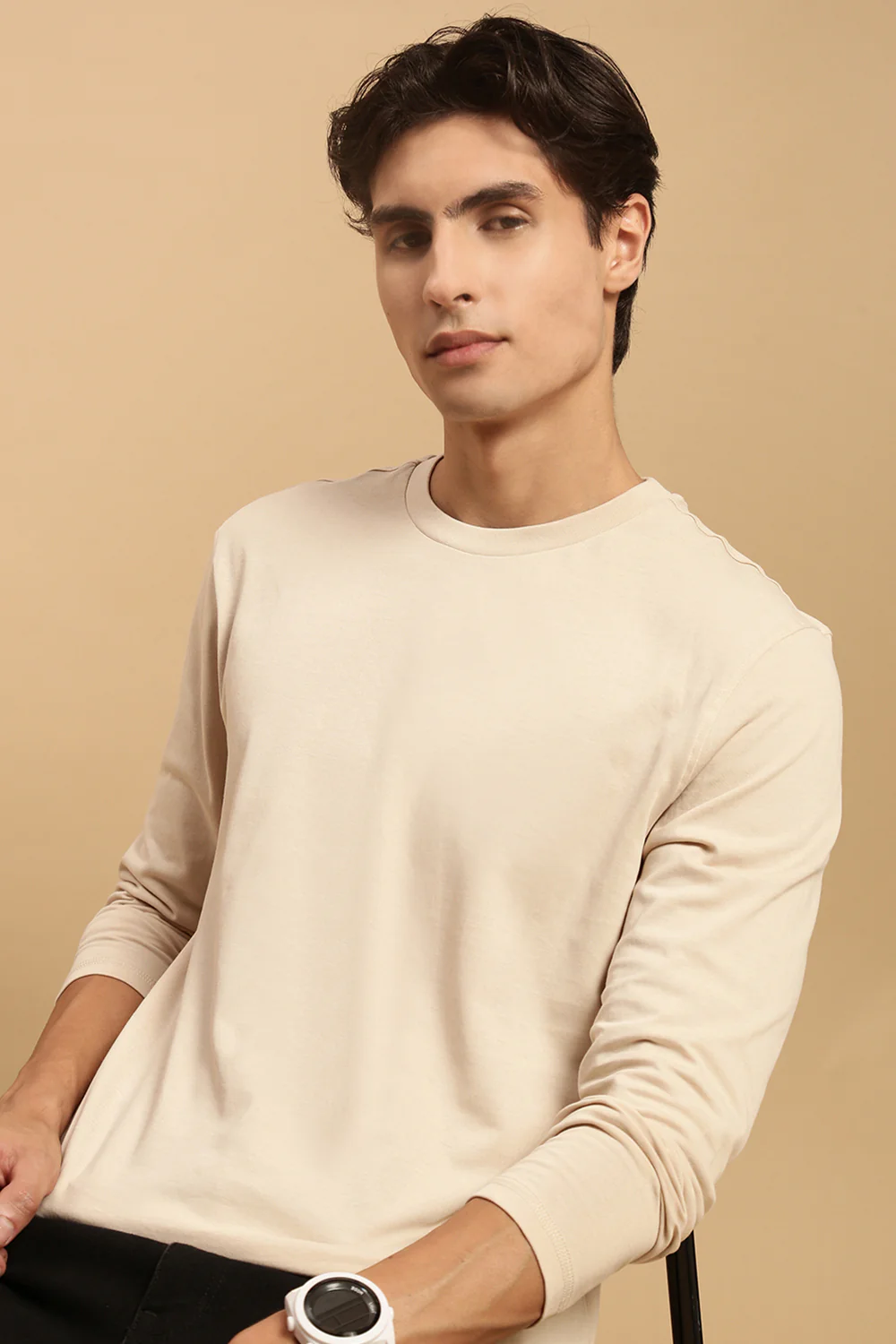 Men Beige Full Sleeve T-Shirt - Image 5