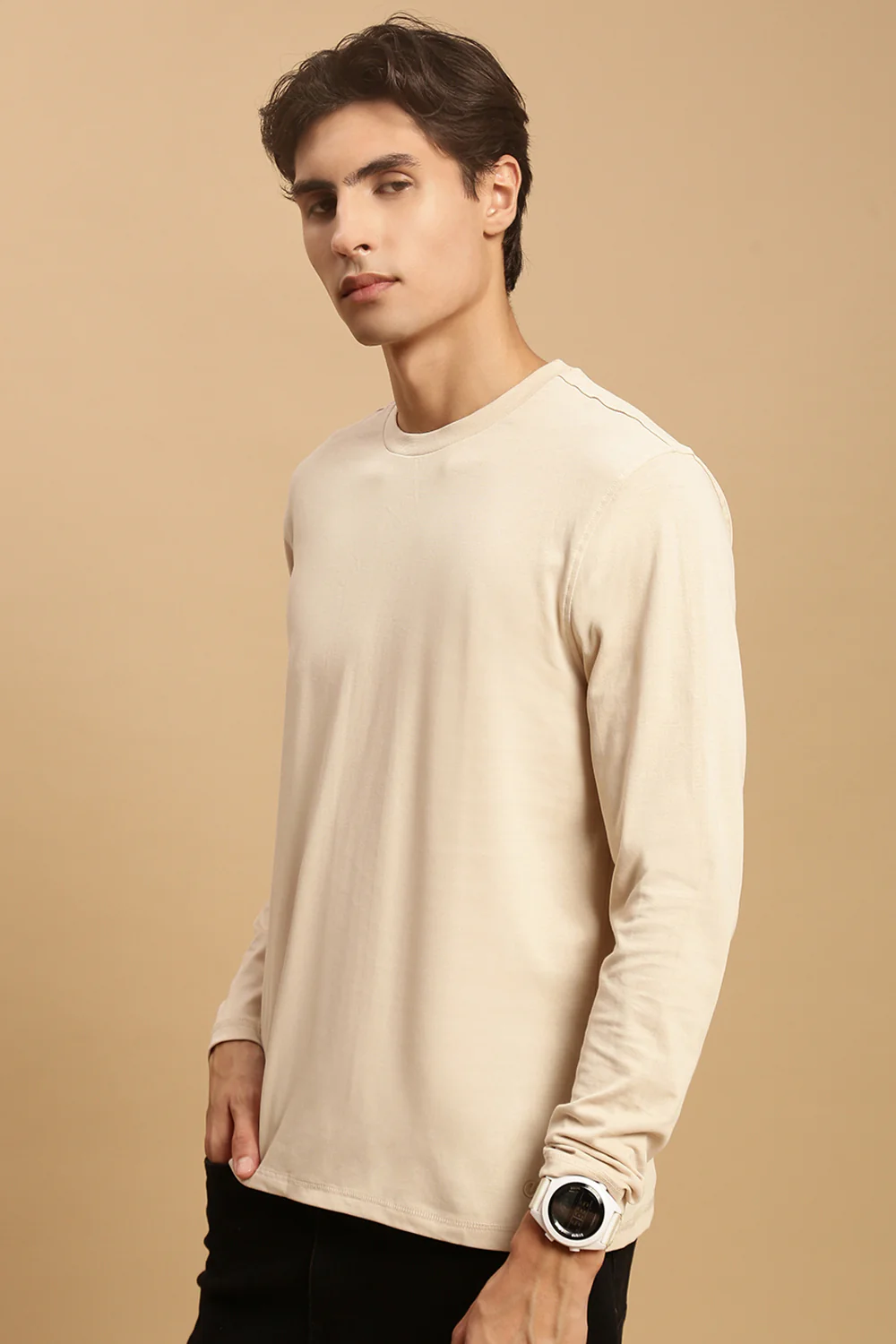 Men Beige Full Sleeve T-Shirt - Image 6