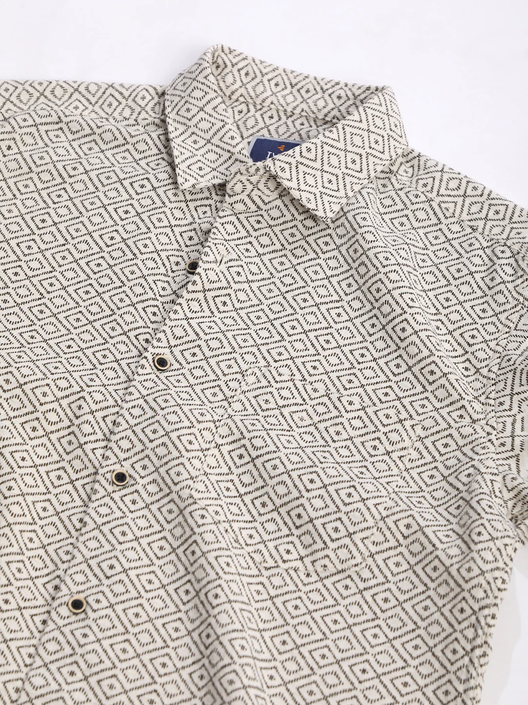 Men Beige Geometric Print Single Pocket Shirt - Image 6