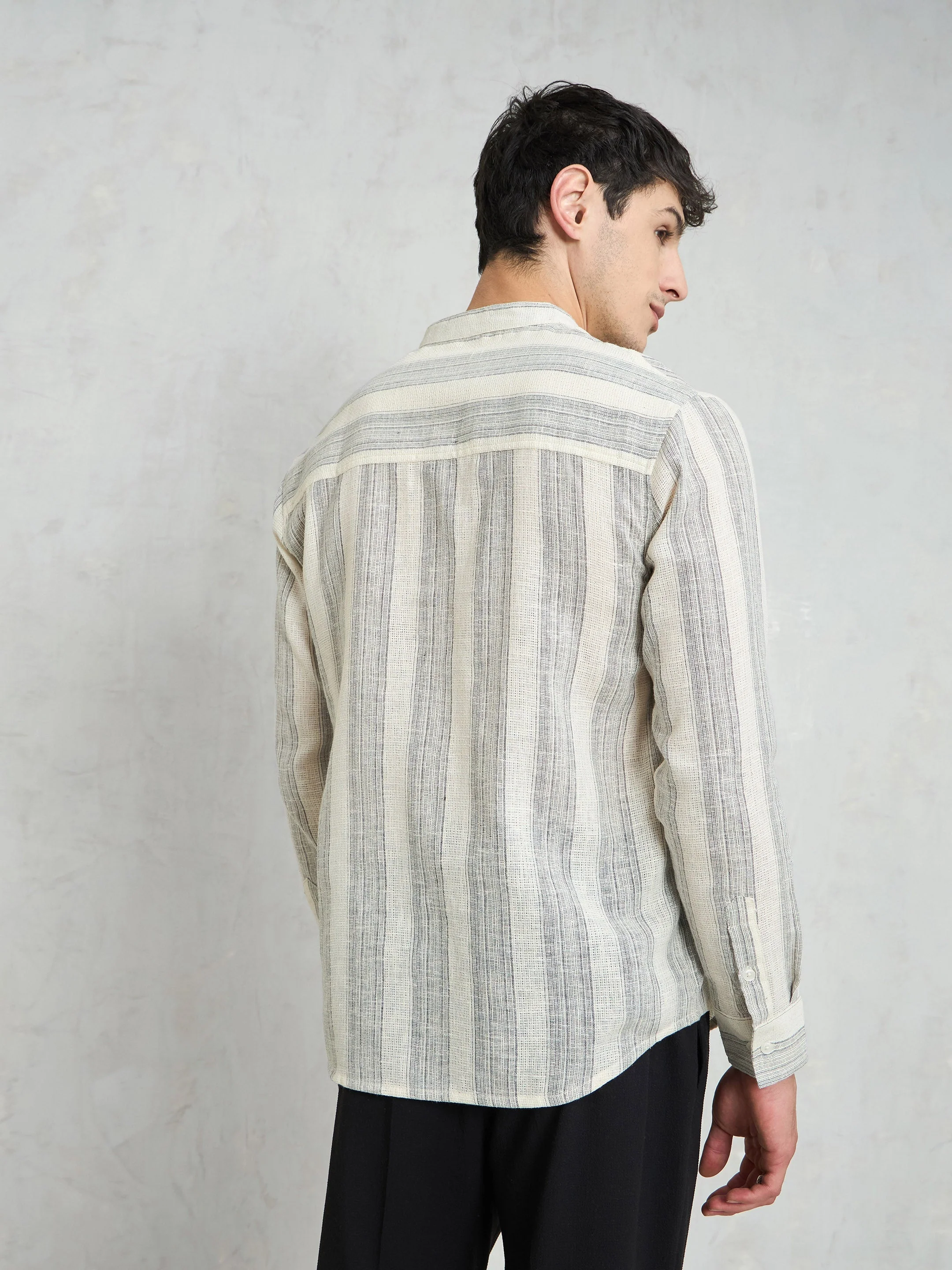 Men Beige & Grey Cotton Relax Fit Kurta Shirt - Image 5