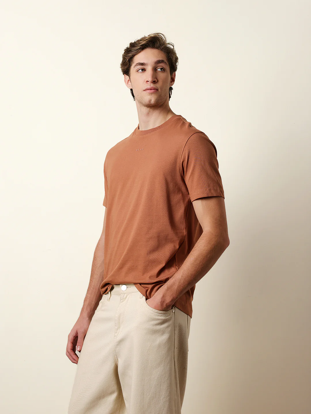 Men Beige Half Sleeve Regular T-Shirt - Image 4