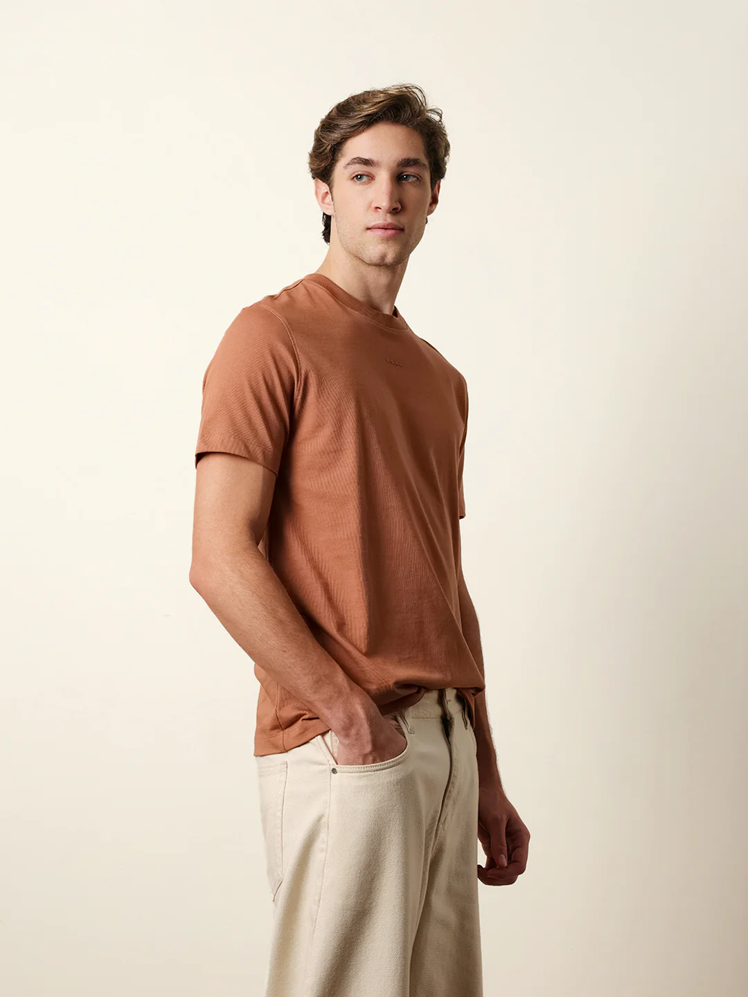 Men Beige Half Sleeve Regular T-Shirt - Image 5