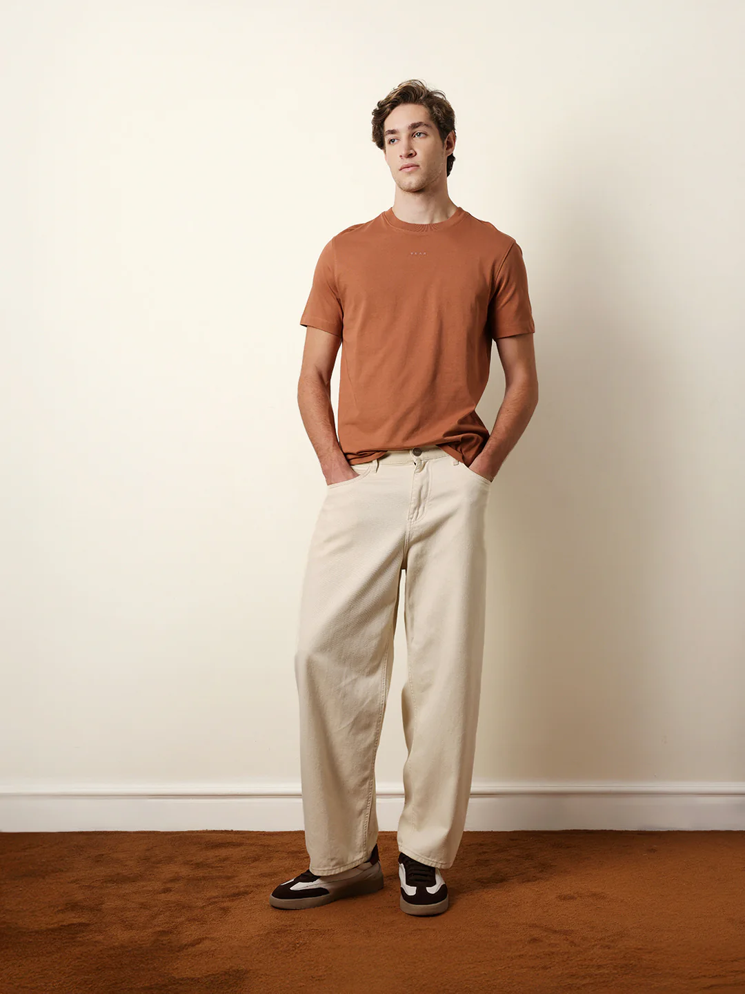 Men Beige Half Sleeve Regular T-Shirt - Image 8