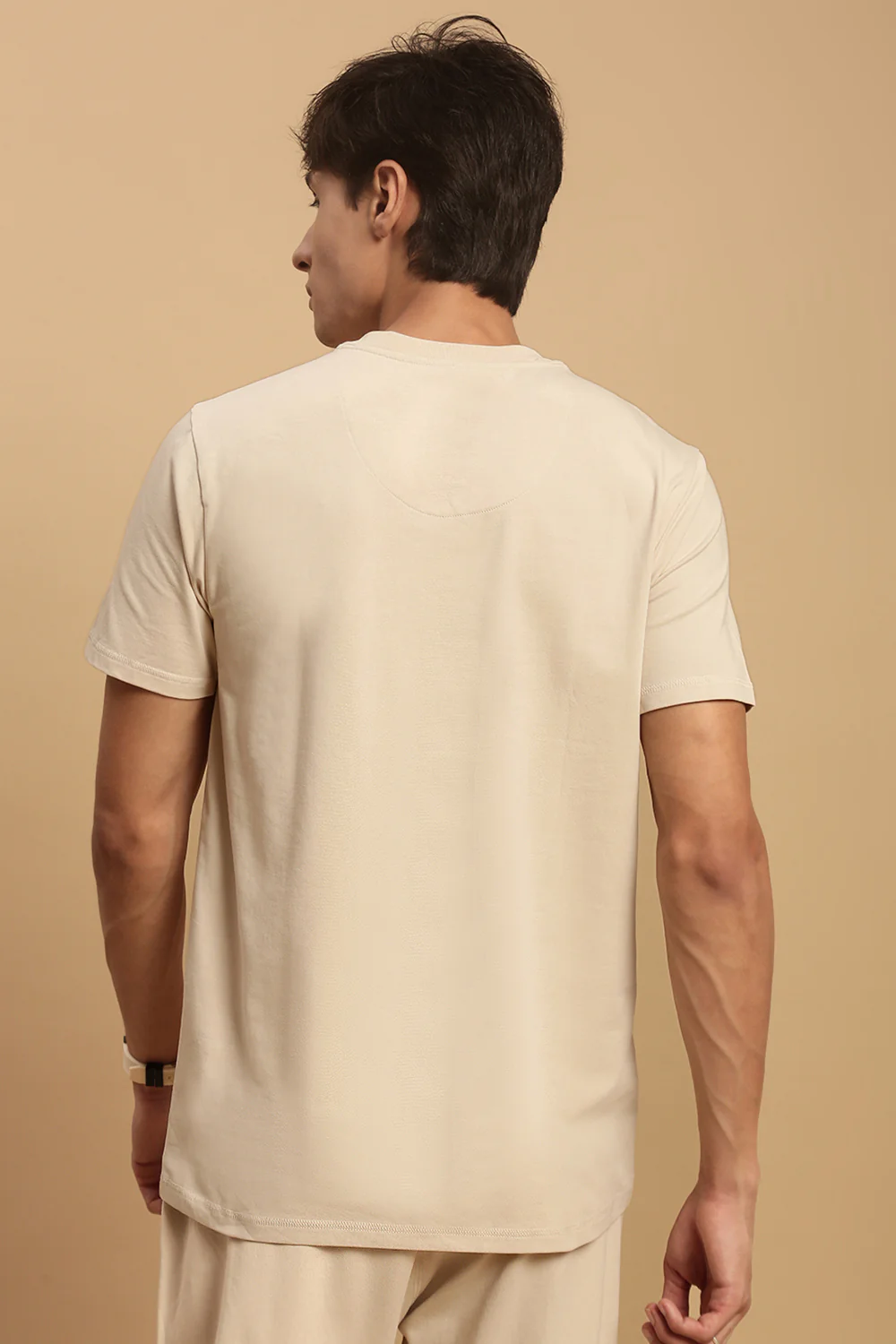Men Beige Half Sleeve T-Shirt - Image 3