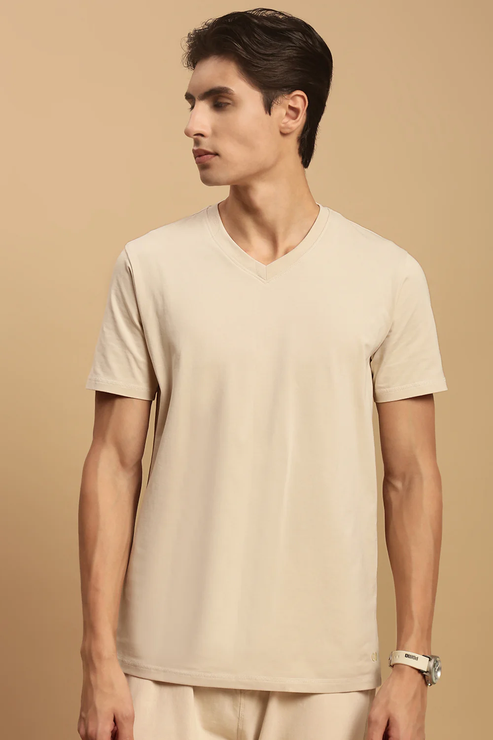 Men Beige Half Sleeve T-Shirt - Image 5