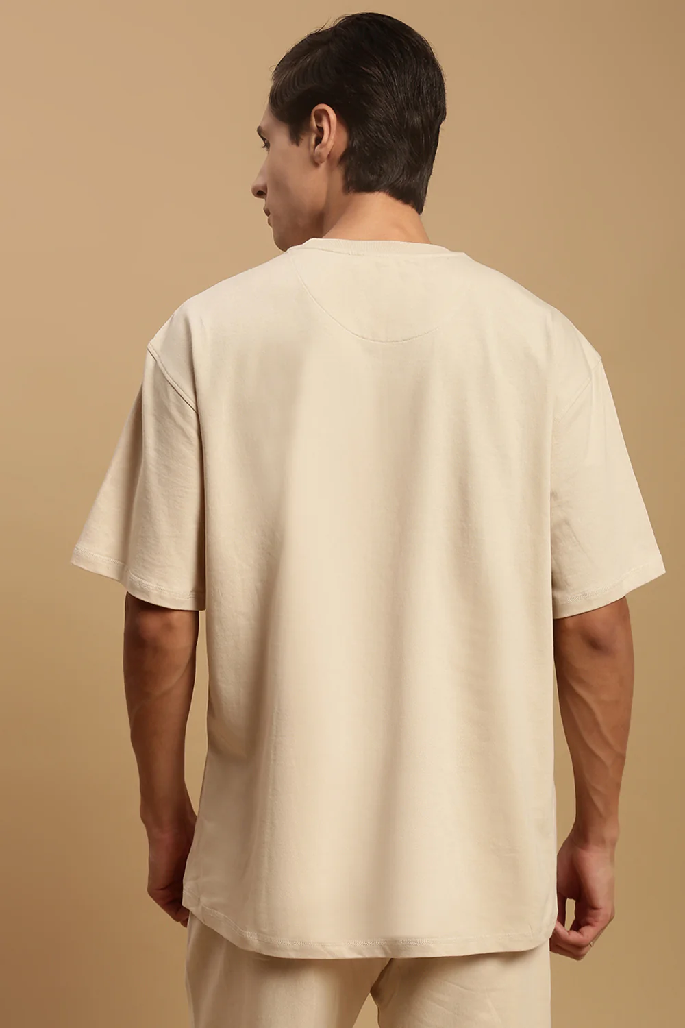 Men Beige Half Sleeve T-Shirt - Image 3